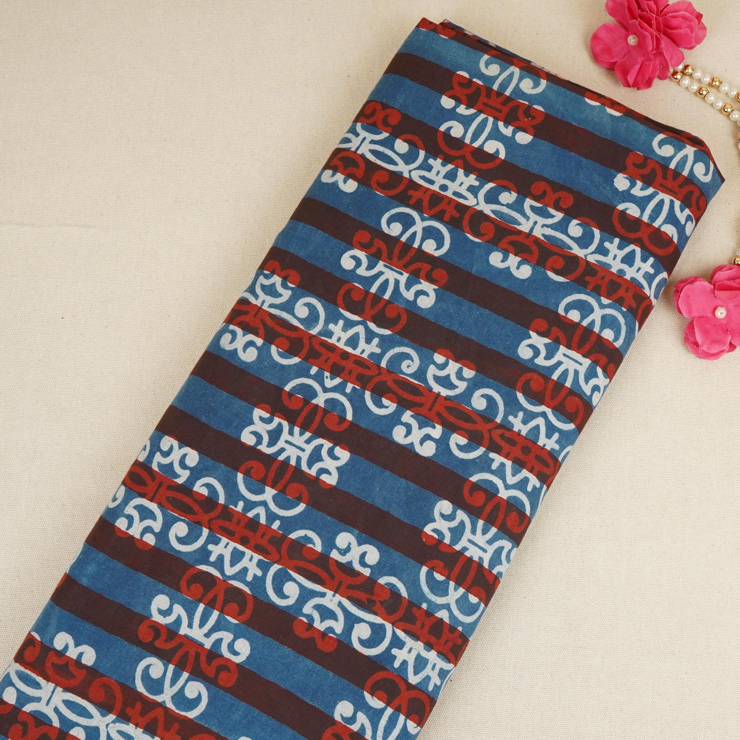 Blue with Multicolor Dabu Foil Print Cotton Fabric NC-29645