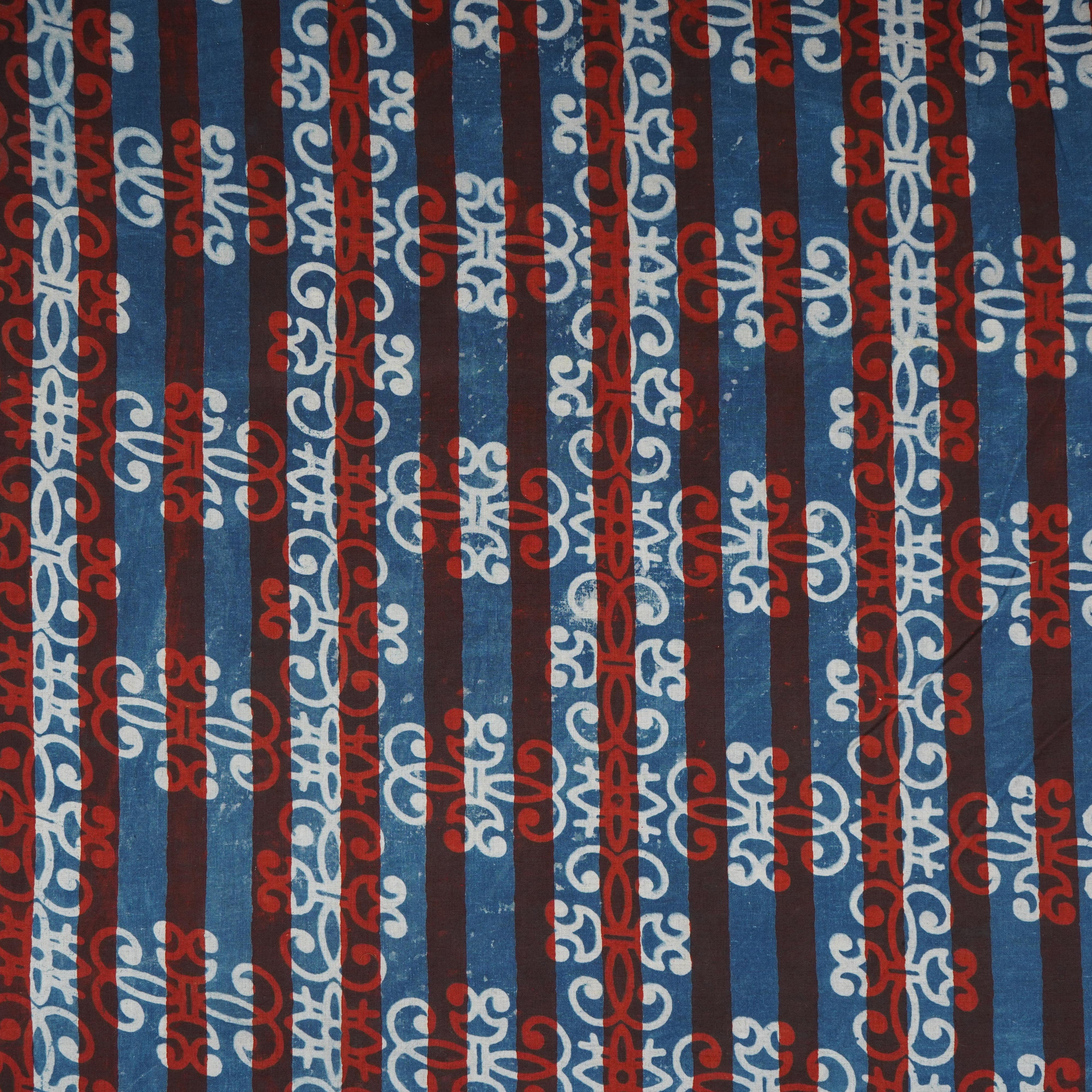 Blue & Red Dabu Print Cotton Fabric NC-29657 - TradeUNO