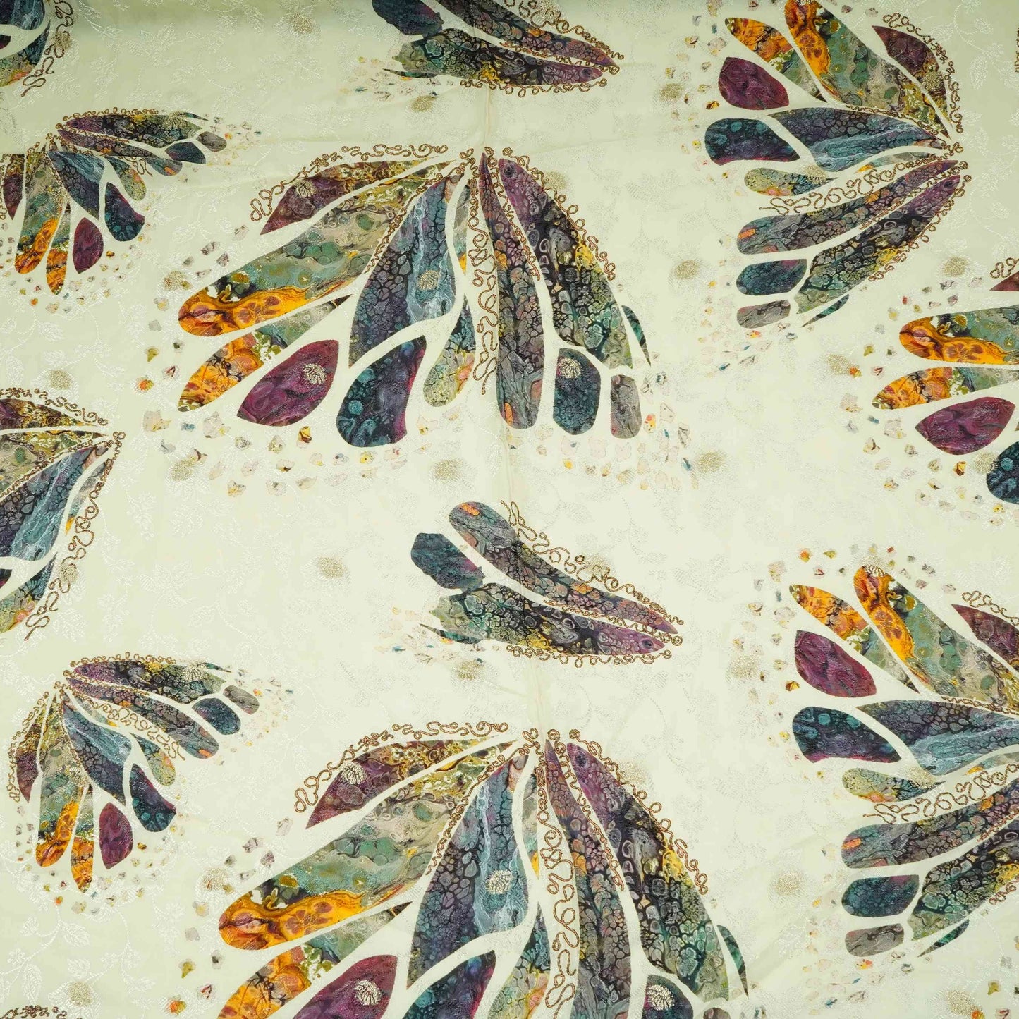 Cream floral Jari Jacquard Pure Bemberg Crepe Fabric MTFG-31096