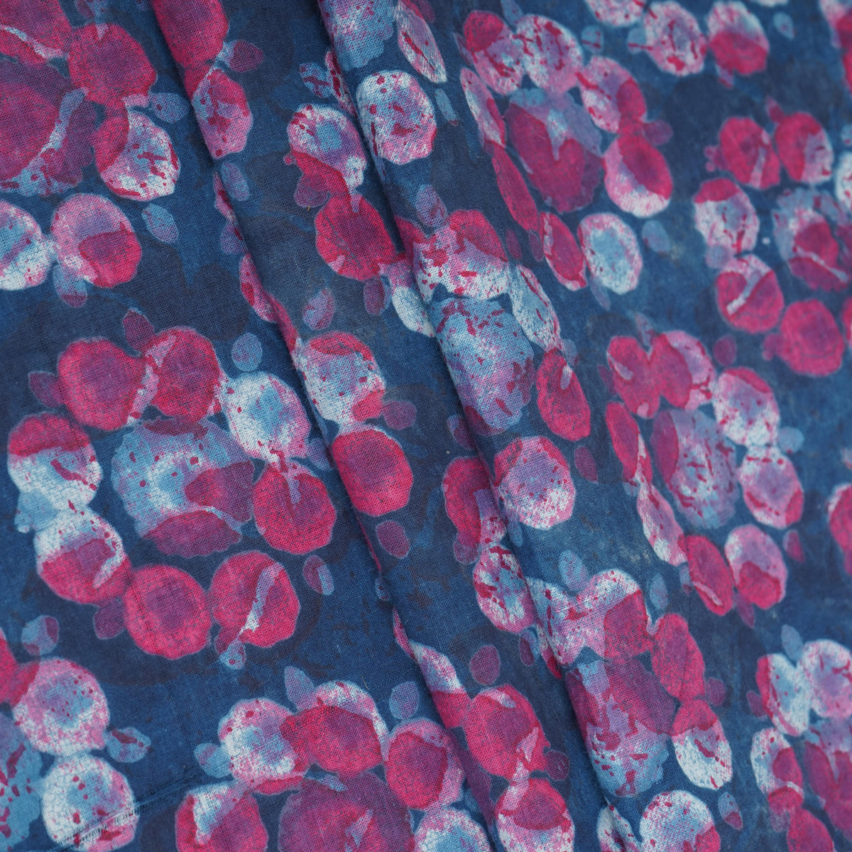 Blue with Multicolor Dabu Print Cotton Fabric NC-29667 - TradeUNO