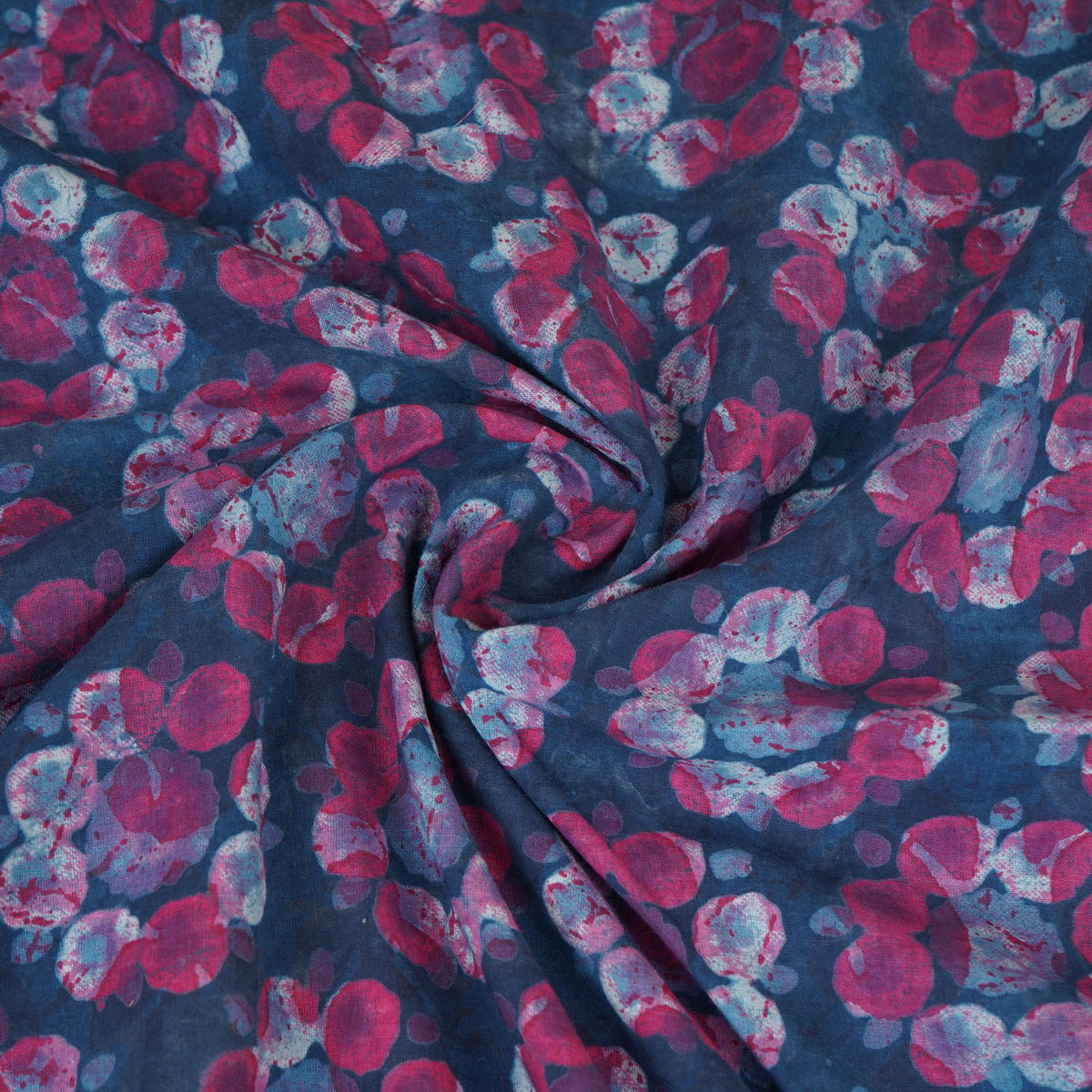 Blue with Multicolor Dabu Print Cotton Fabric NC-29667 - TradeUNO