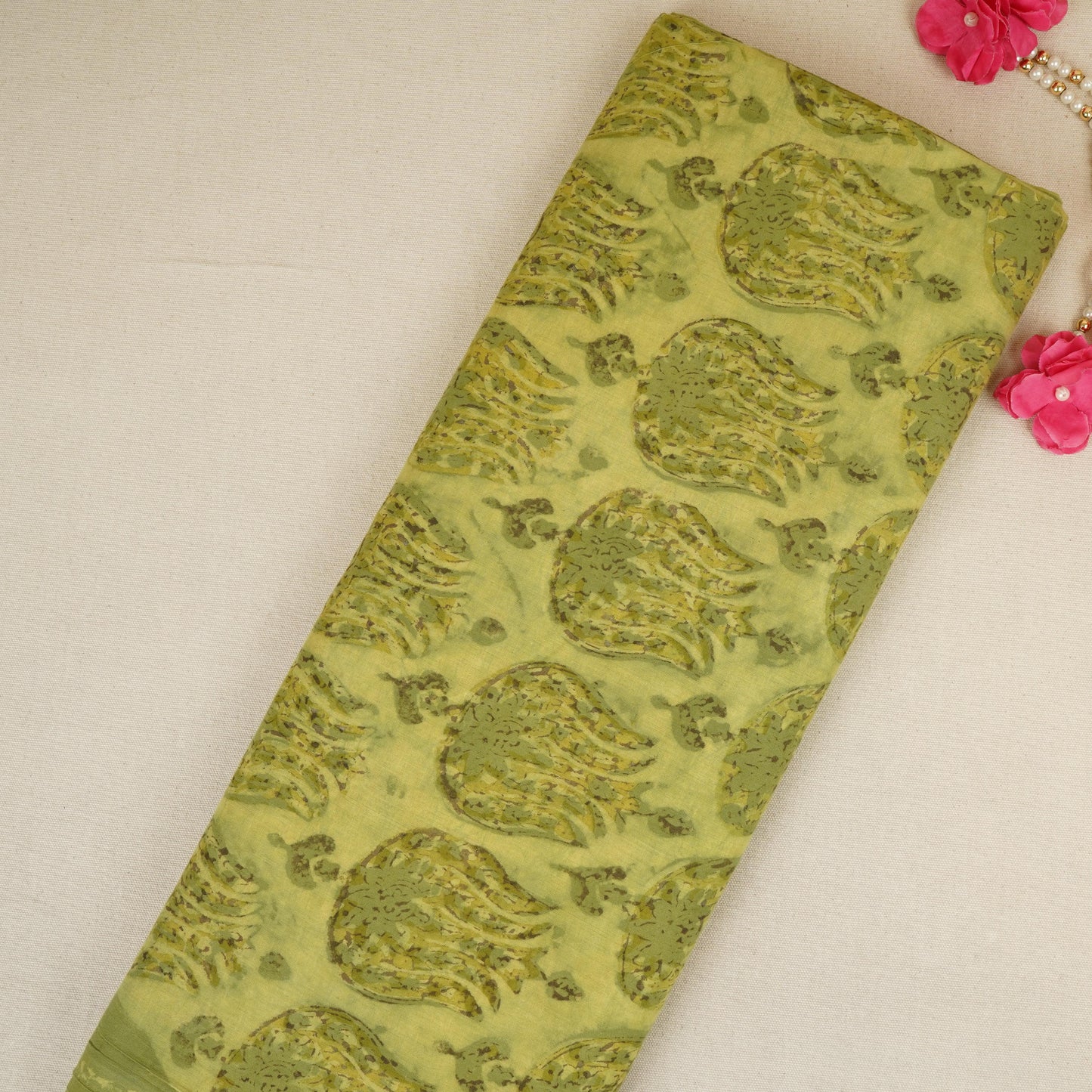 Green Ajrakh Print Cotton Fabric NC-29643