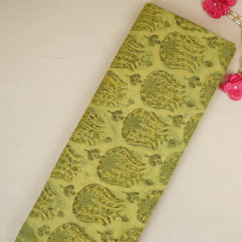 Green Ajrakh Print Cotton Fabric NC-29643