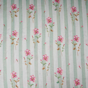 Sage Green with Off White Stripes floral 40s Pure Linen Fabric VF-31324 - TradeUNO