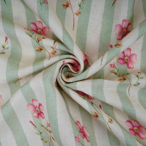 Sage Green with Off White Stripes floral 40s Pure Linen Fabric VF-31324 - TradeUNO
