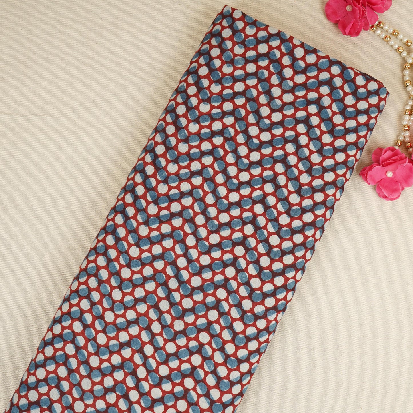 Blue with Multicolor Dabu Print Cotton Fabric NC-29666