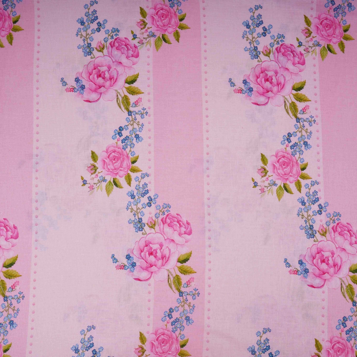 Pink floral stripes print 40s Pure Linen Fabric VF-31321