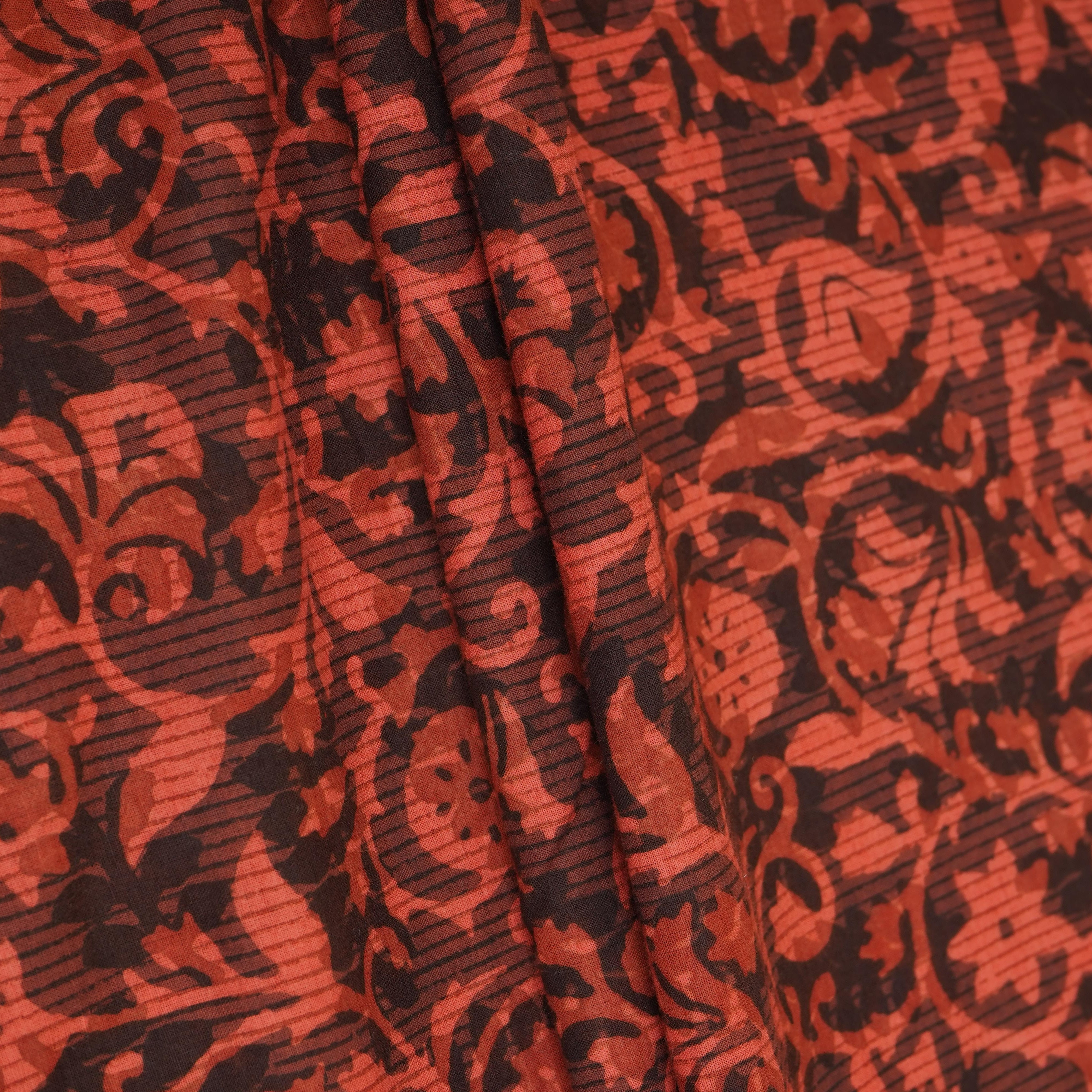 Brick Red with Multicolor Dabu Print Cotton Fabric NC-29659 - TradeUNO