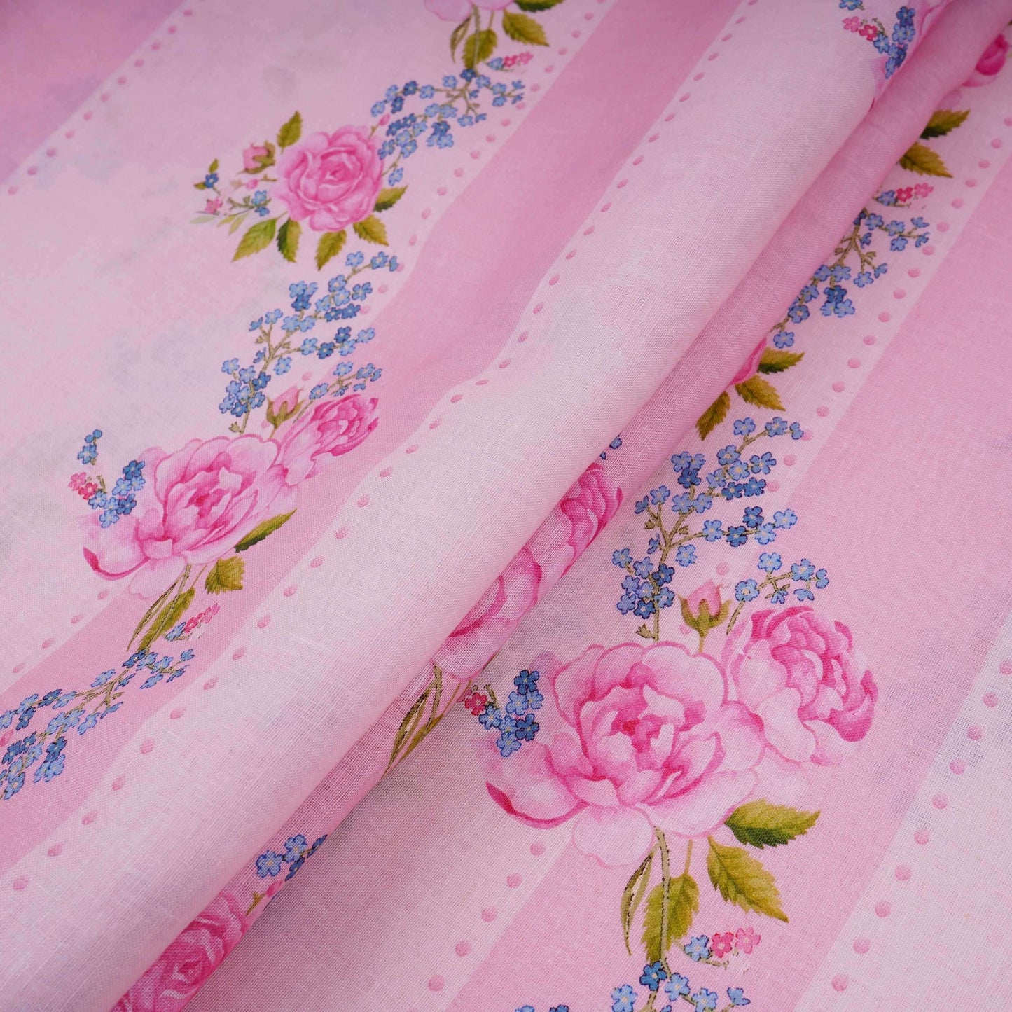 Pink floral stripes print 40s Pure Linen Fabric VF-31321