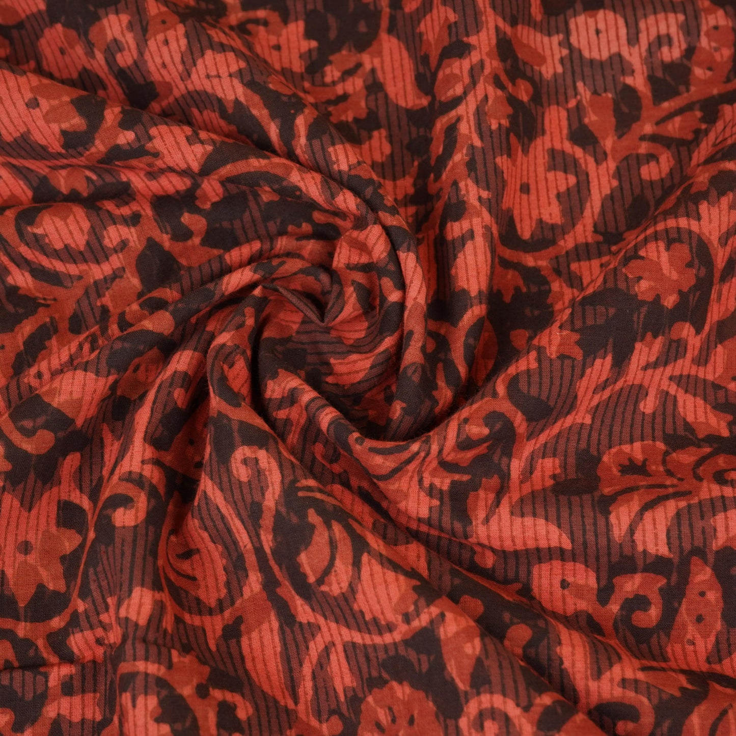 Brick Red with Multicolor Dabu Print Cotton Fabric NC-29659