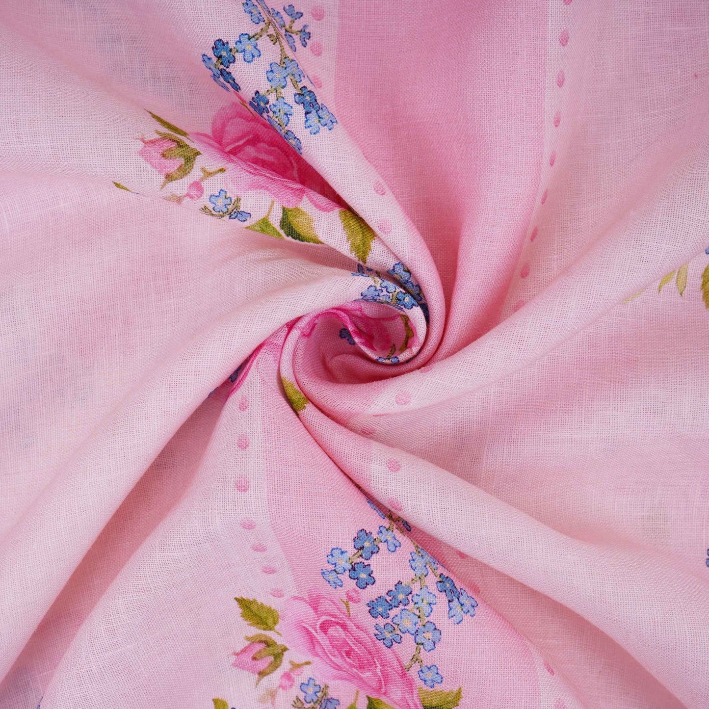 Pink floral stripes print 40s Pure Linen Fabric VF-31321