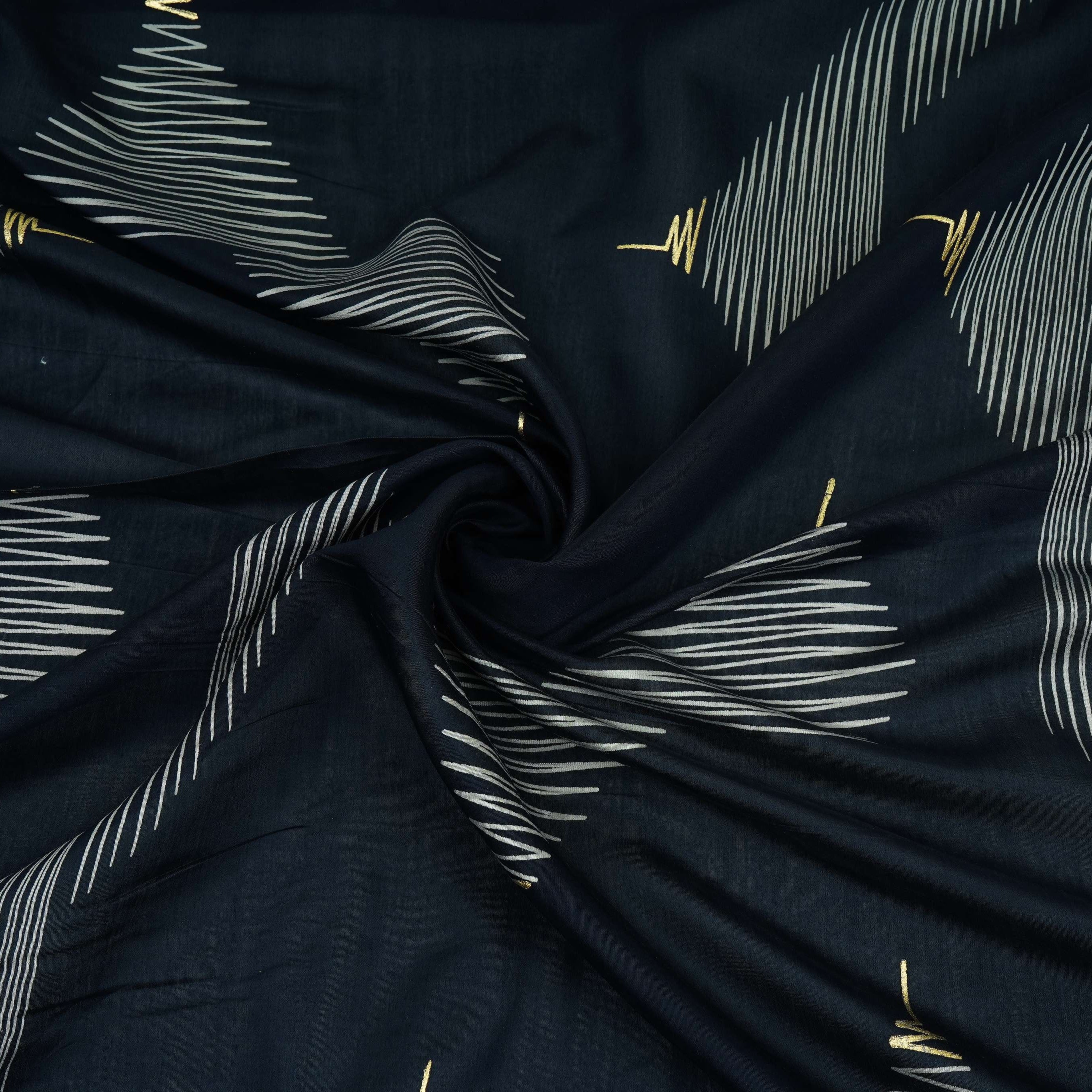 Navy Blue Foil Abstract print Eri Cotton Fabric MTFG-31067 - TradeUNO