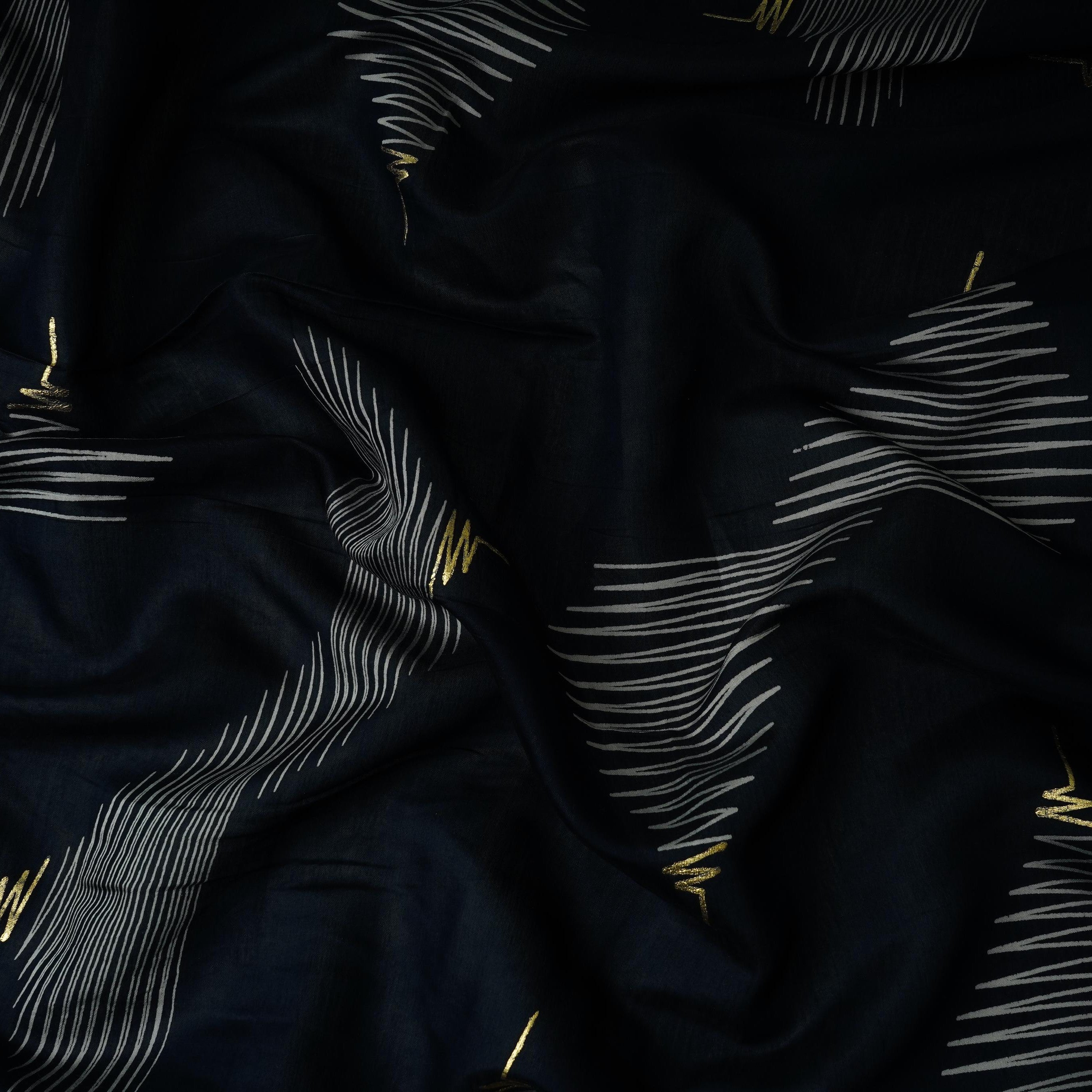Navy Blue Foil Abstract print Eri Cotton Fabric MTFG-31067 - TradeUNO