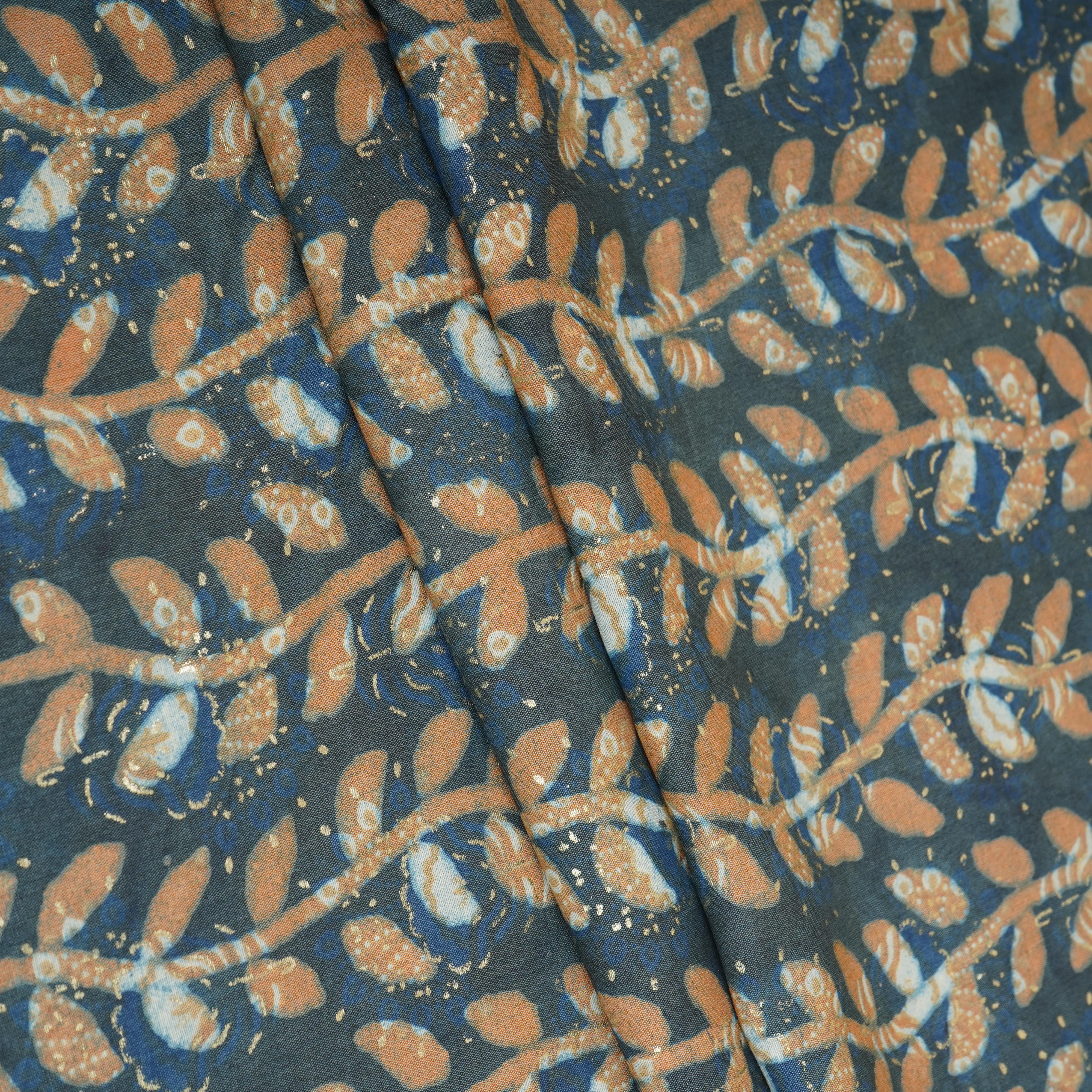 Blue with Multicolor Dabu Foil Print Cotton Fabric NC-29647 - TradeUNO