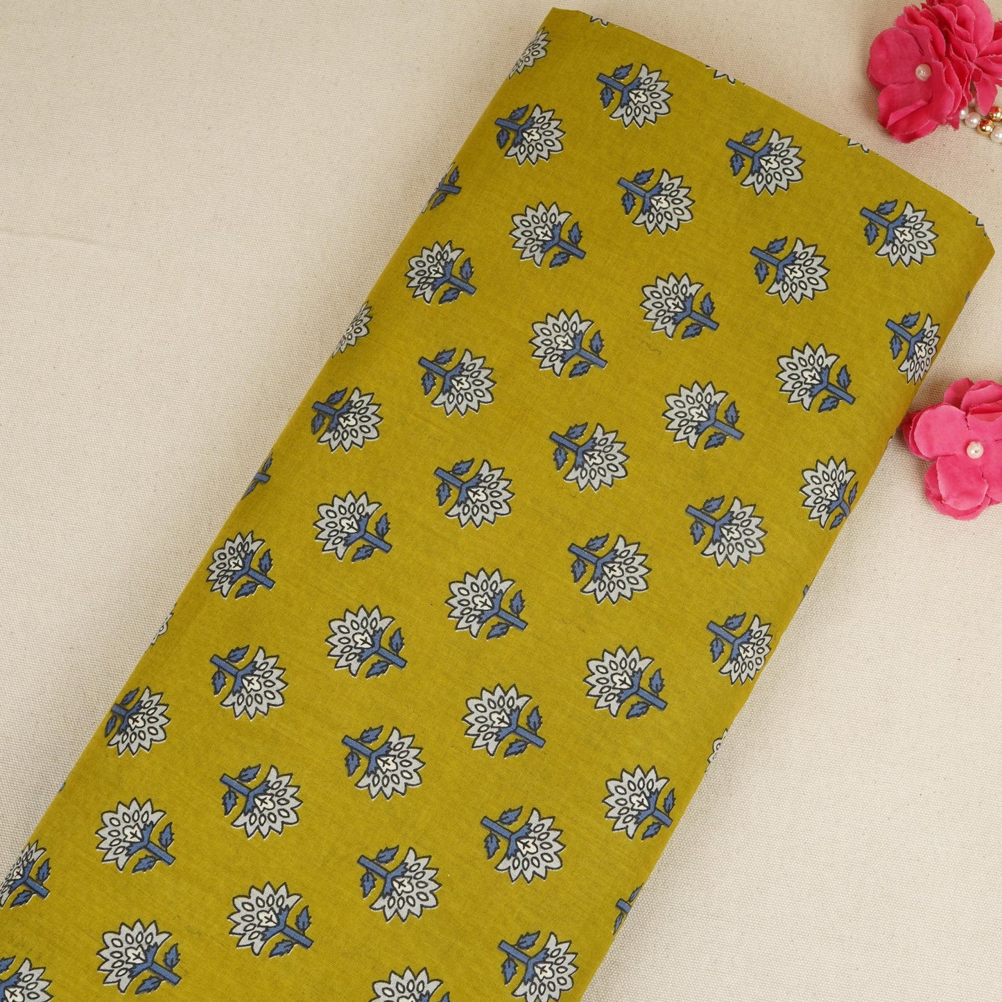 Mustard Floral Print Cotton Fabric AFI-29578