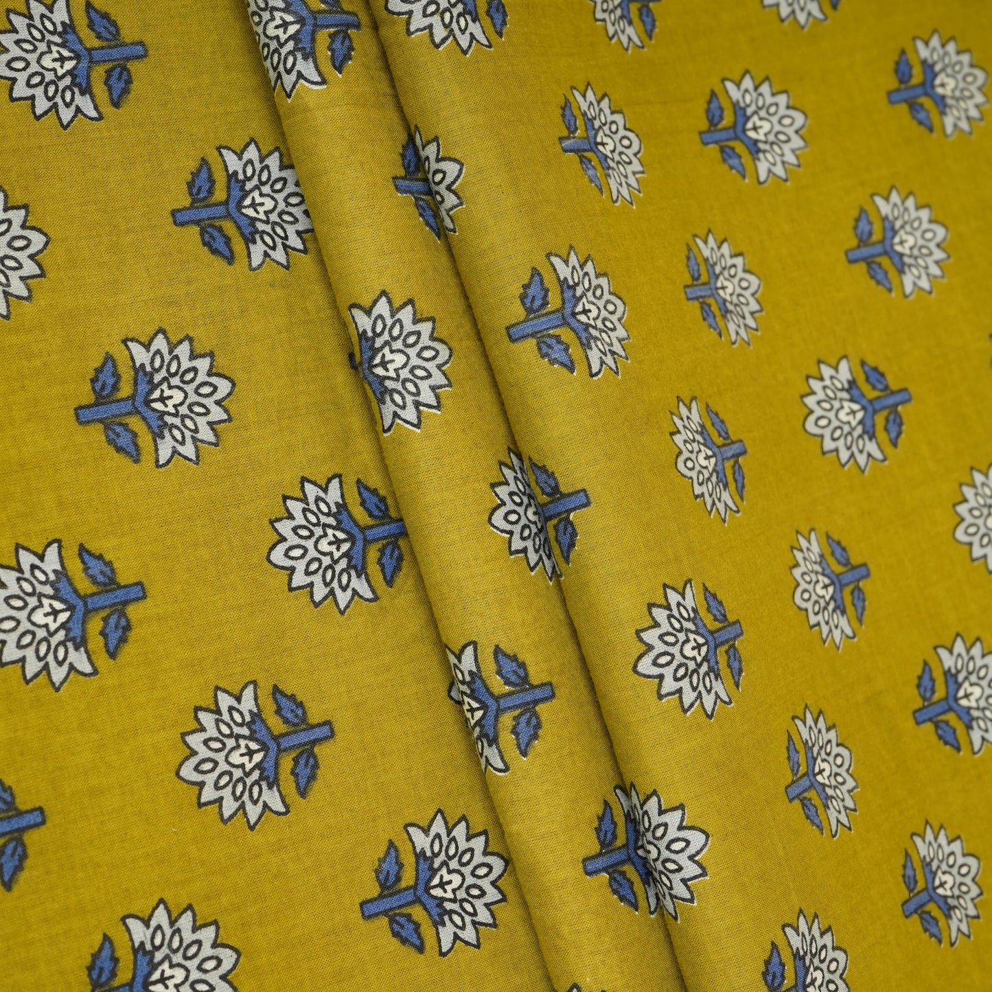 Mustard Floral Print Cotton Fabric AFI-29578