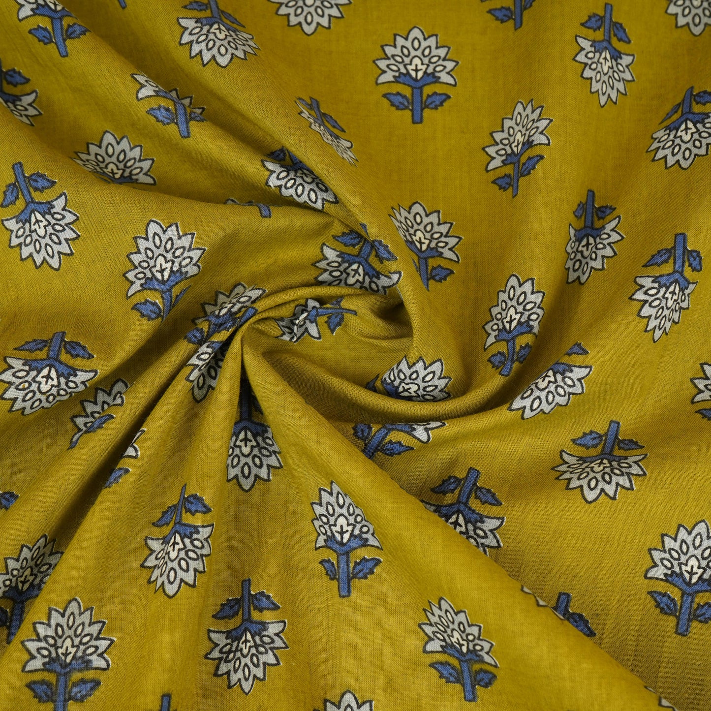 Mustard Floral Print Cotton Fabric AFI-29578
