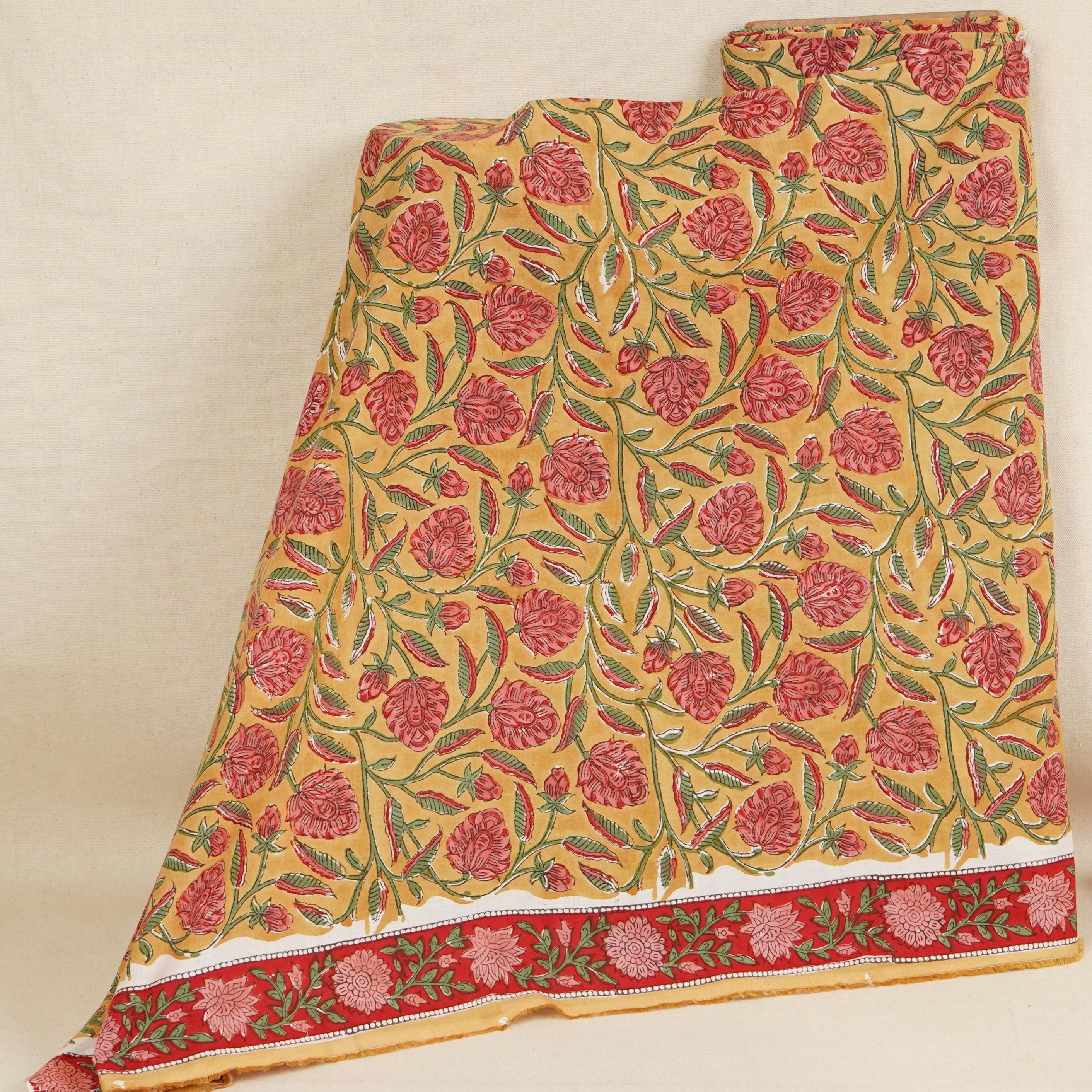 Mustard Floral Print Cotton Fabric AFI-29603 - TradeUNO