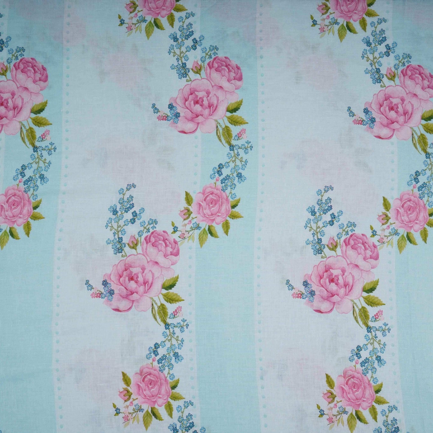 Ice Blue floral stripes print 40s Pure Linen Fabric VF-31320