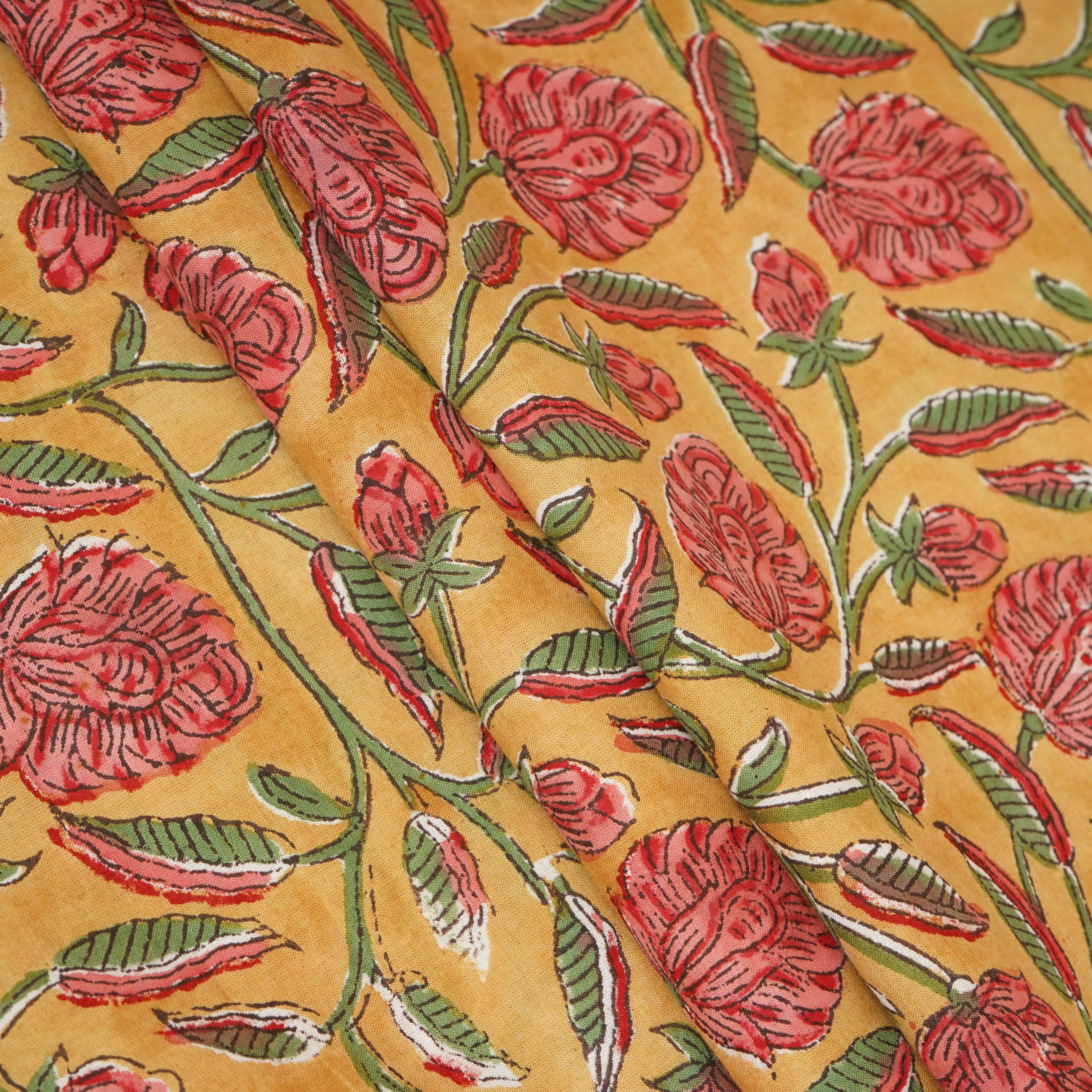Mustard Floral Print Cotton Fabric AFI-29603 - TradeUNO
