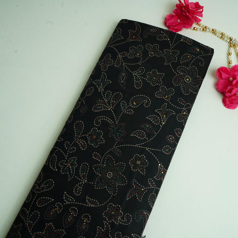 Black Foil floral print Eri Cotton Fabric MTFG-31072