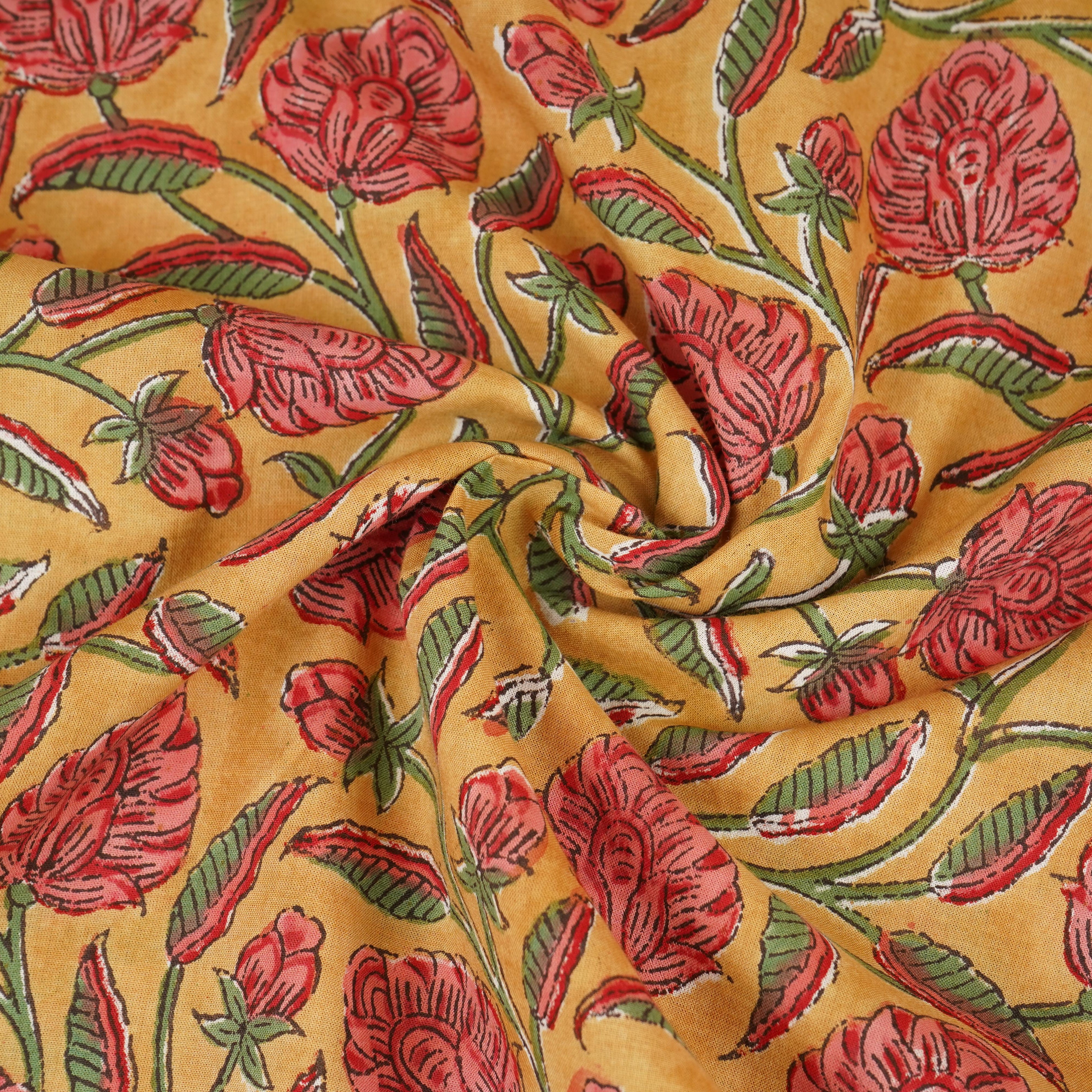 Mustard Floral Print Cotton Fabric AFI-29603 - TradeUNO