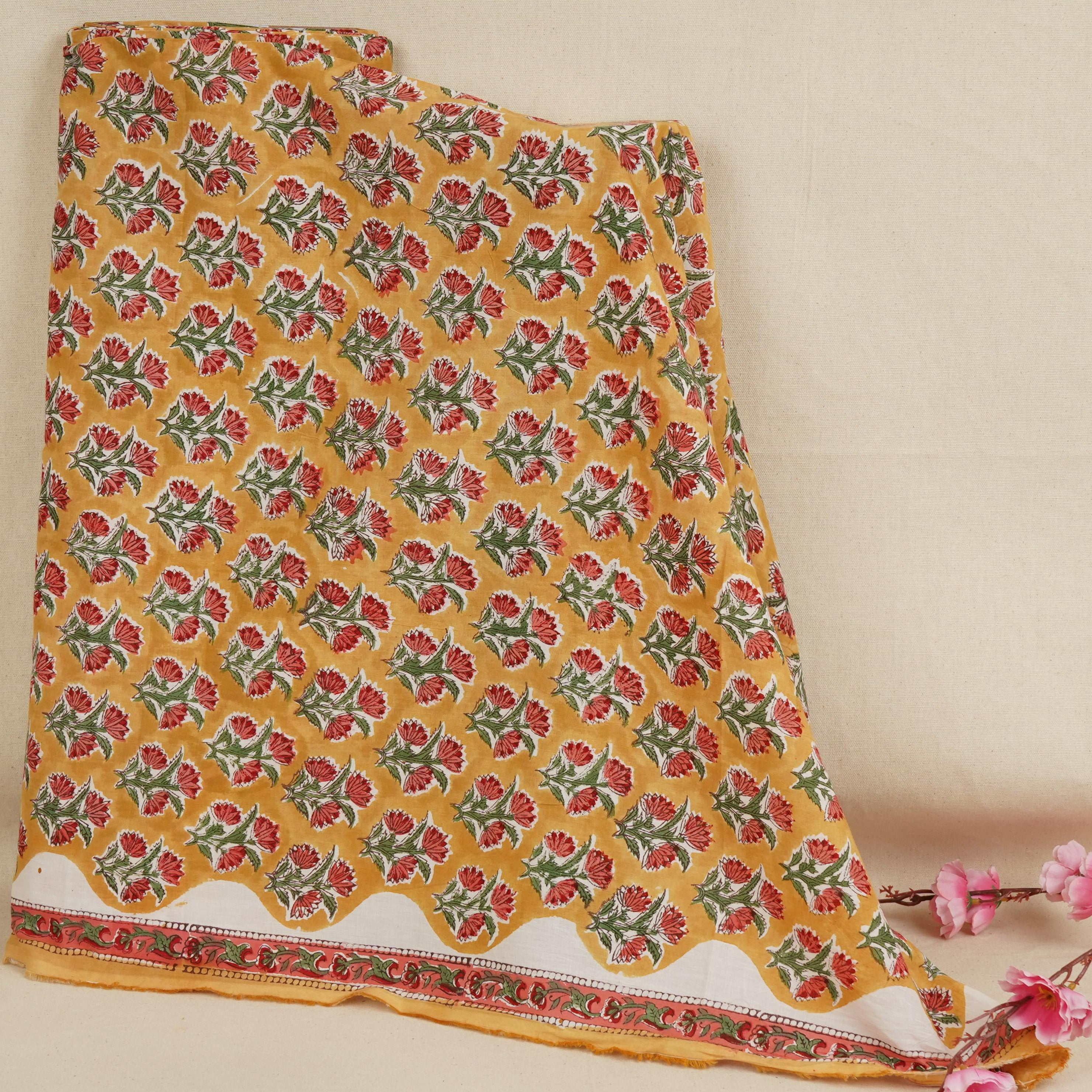 Yellow floral print Cotton Fabric AFI-29606 - TradeUNO