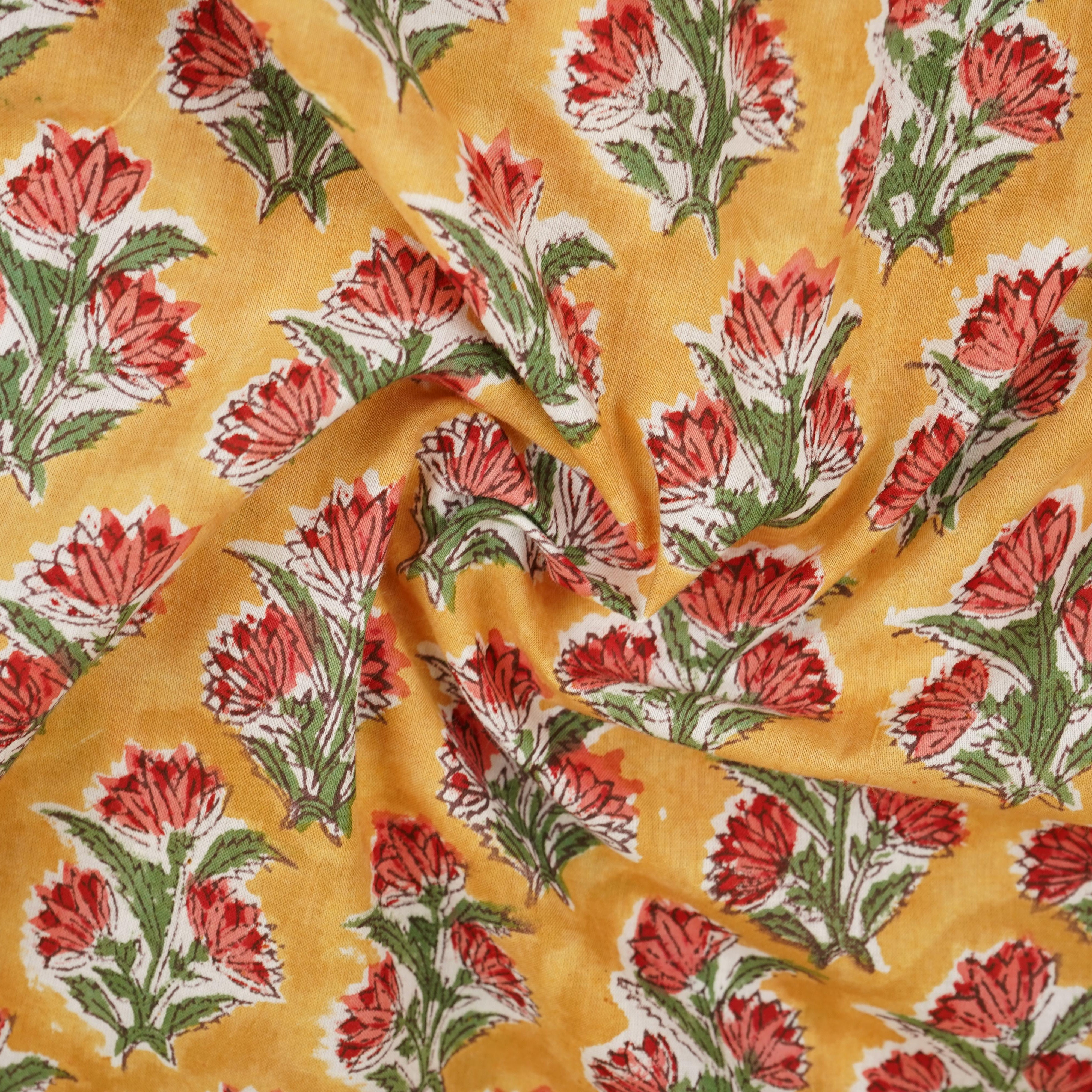 Yellow floral print Cotton Fabric AFI-29606 - TradeUNO