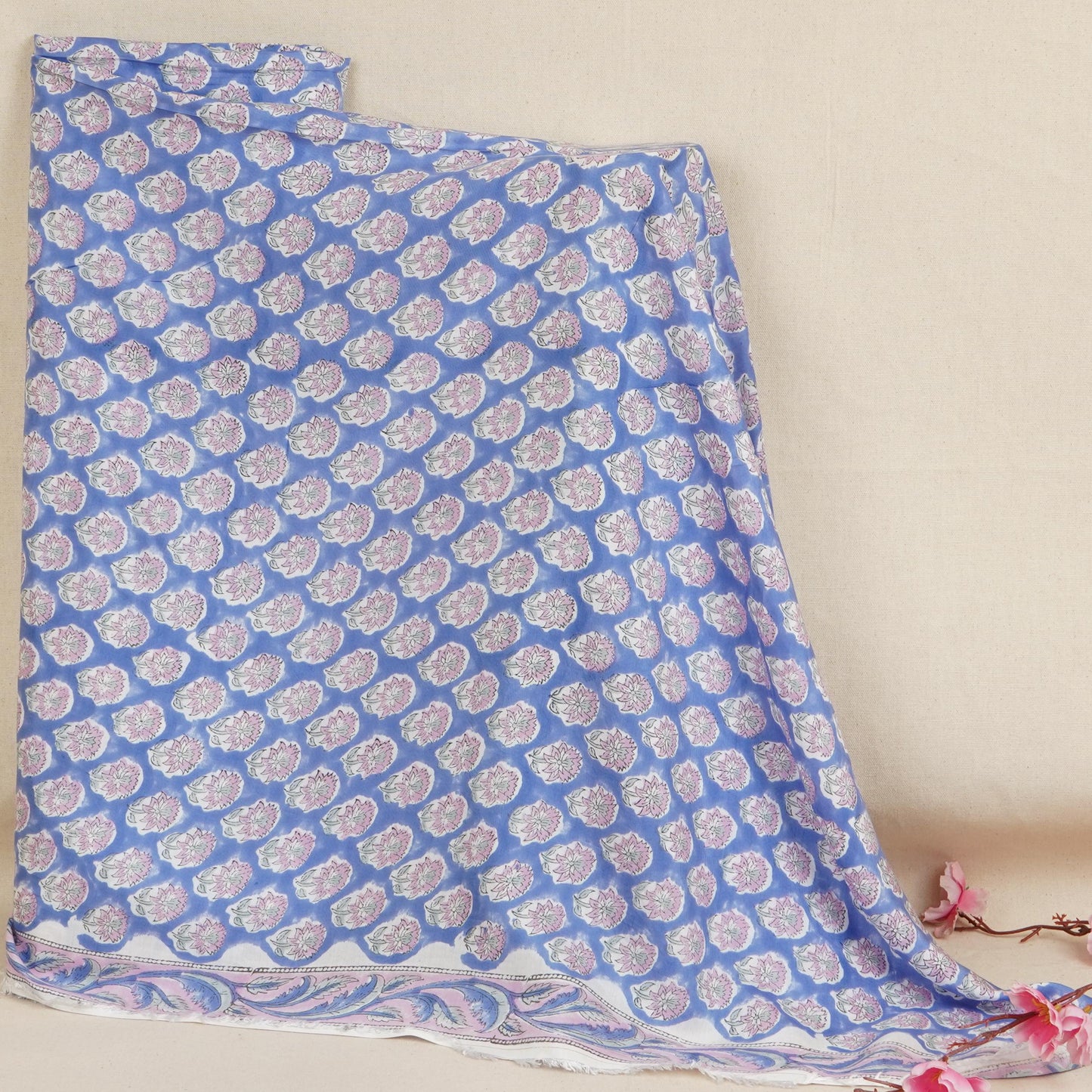 Sky Blue floral Print Muslin Fabric AFI-29538