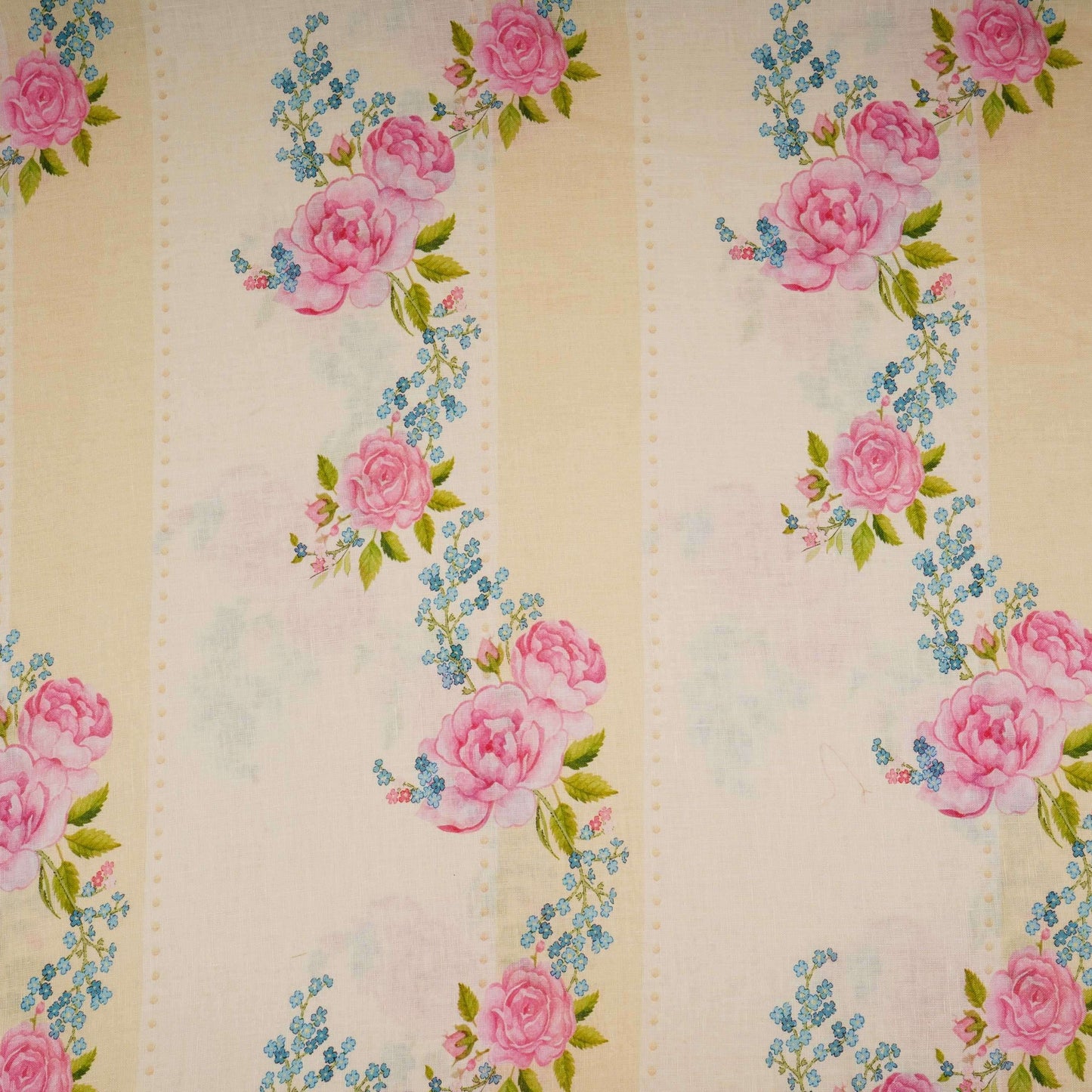 Ivory floral stripes print 40s Pure Linen Fabric VF-31322