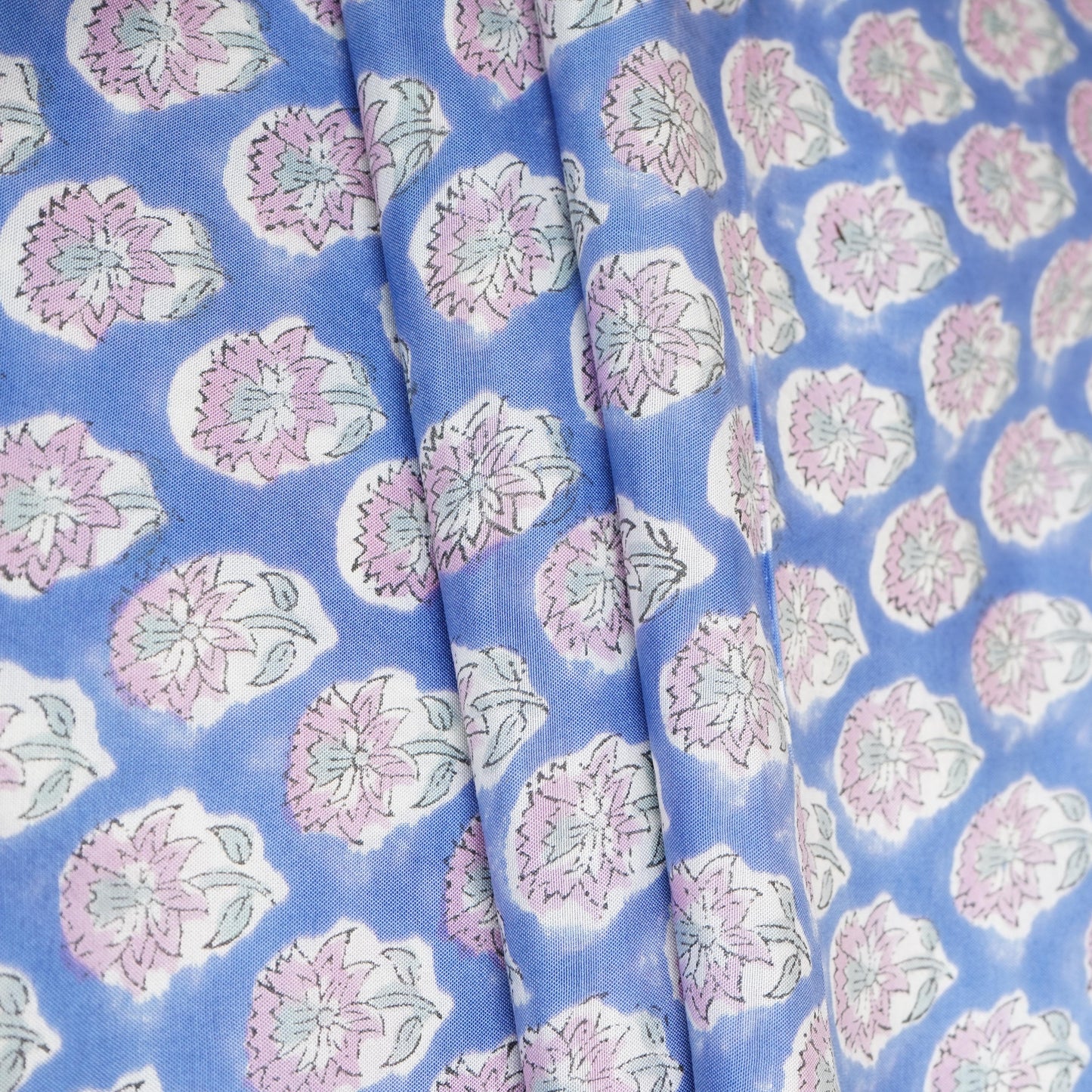 Sky Blue floral Print Muslin Fabric AFI-29538