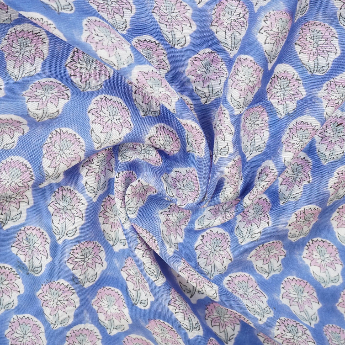 Sky Blue floral Print Muslin Fabric AFI-29538