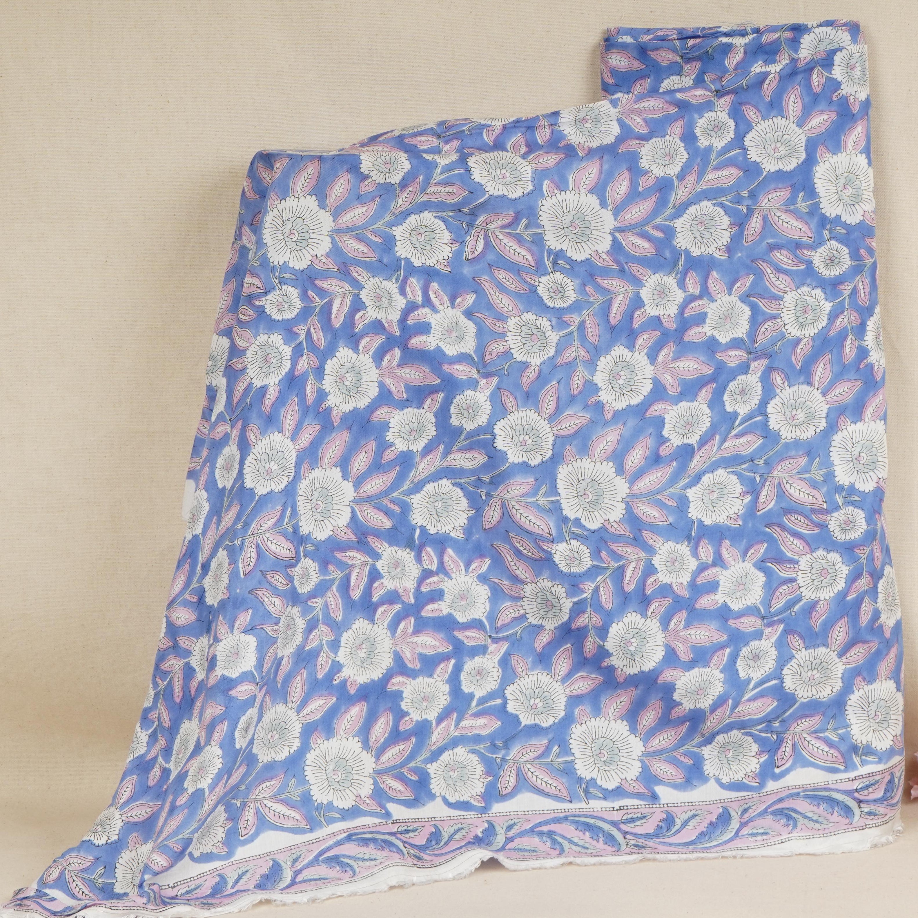 Sky Blue floral Print Muslin Fabric AFI-29539 - TradeUNO