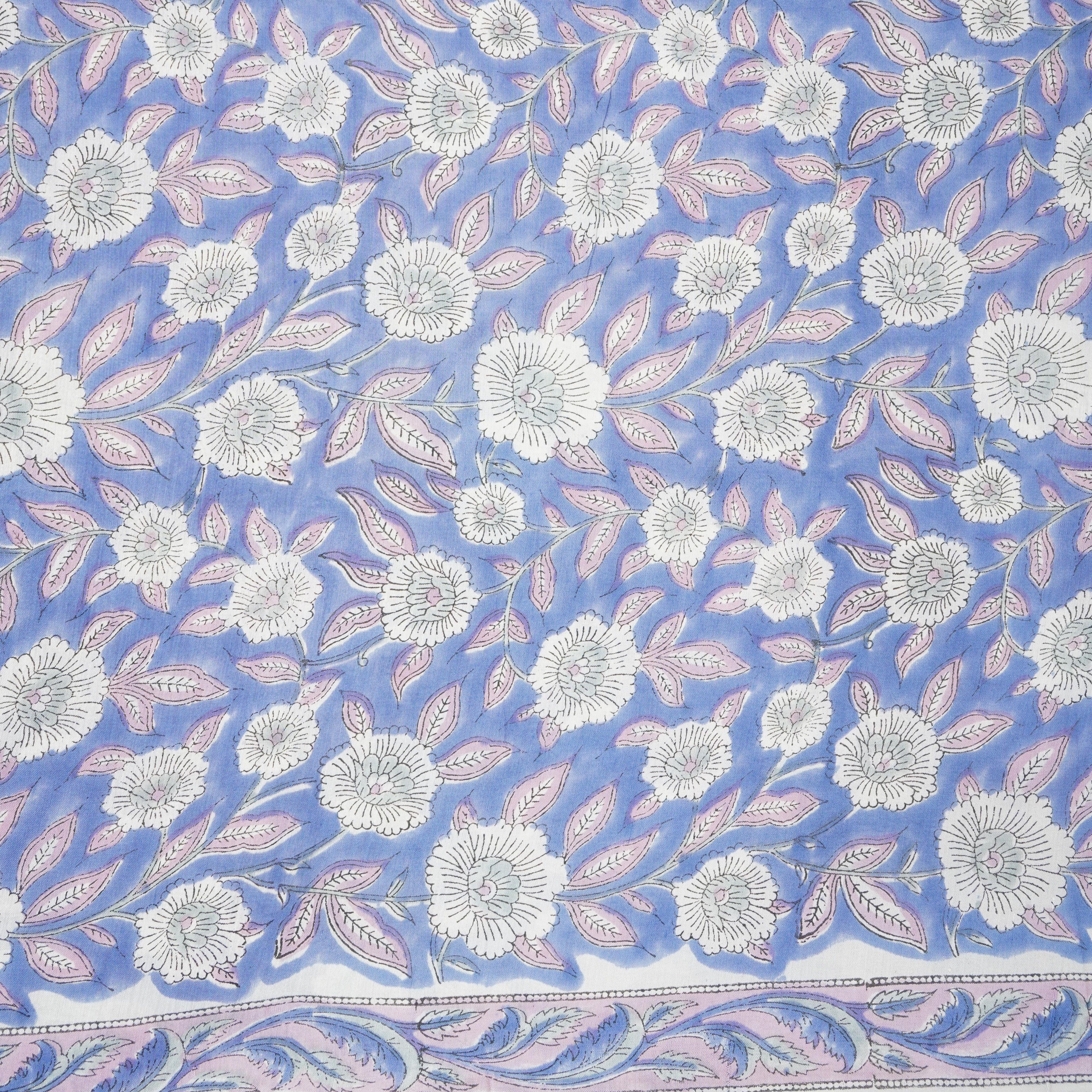 Sky Blue floral Print Muslin Fabric AFI-29539 - TradeUNO