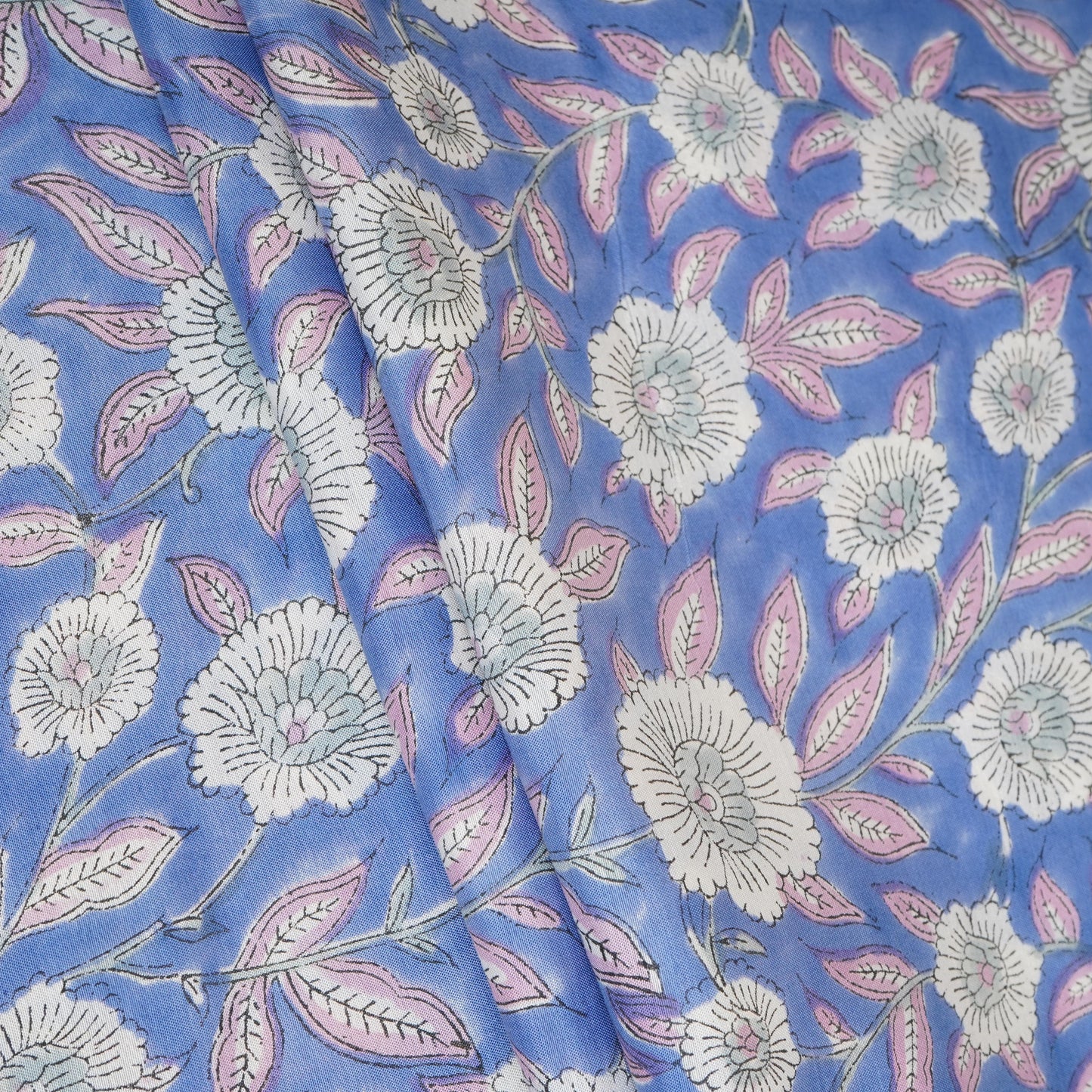Sky Blue floral Print Muslin Fabric AFI-29539