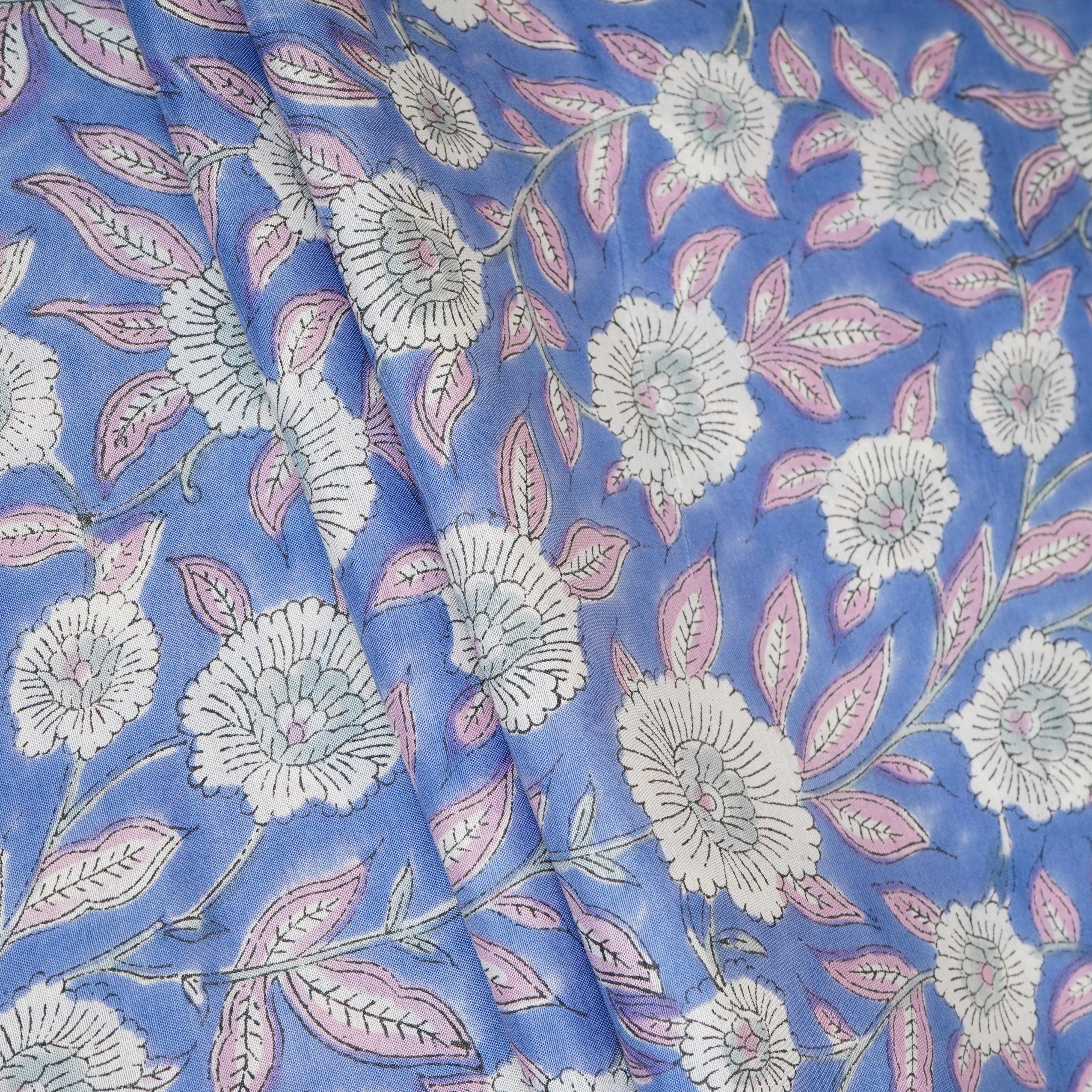 Sky Blue floral Print Muslin Fabric AFI-29539 - TradeUNO