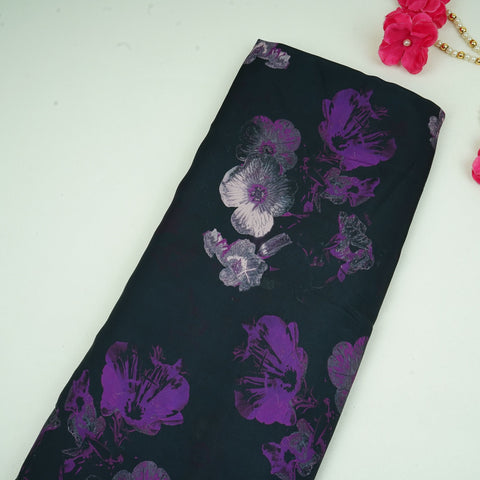Black floral print Modal Silk Fabric MTFG-31080