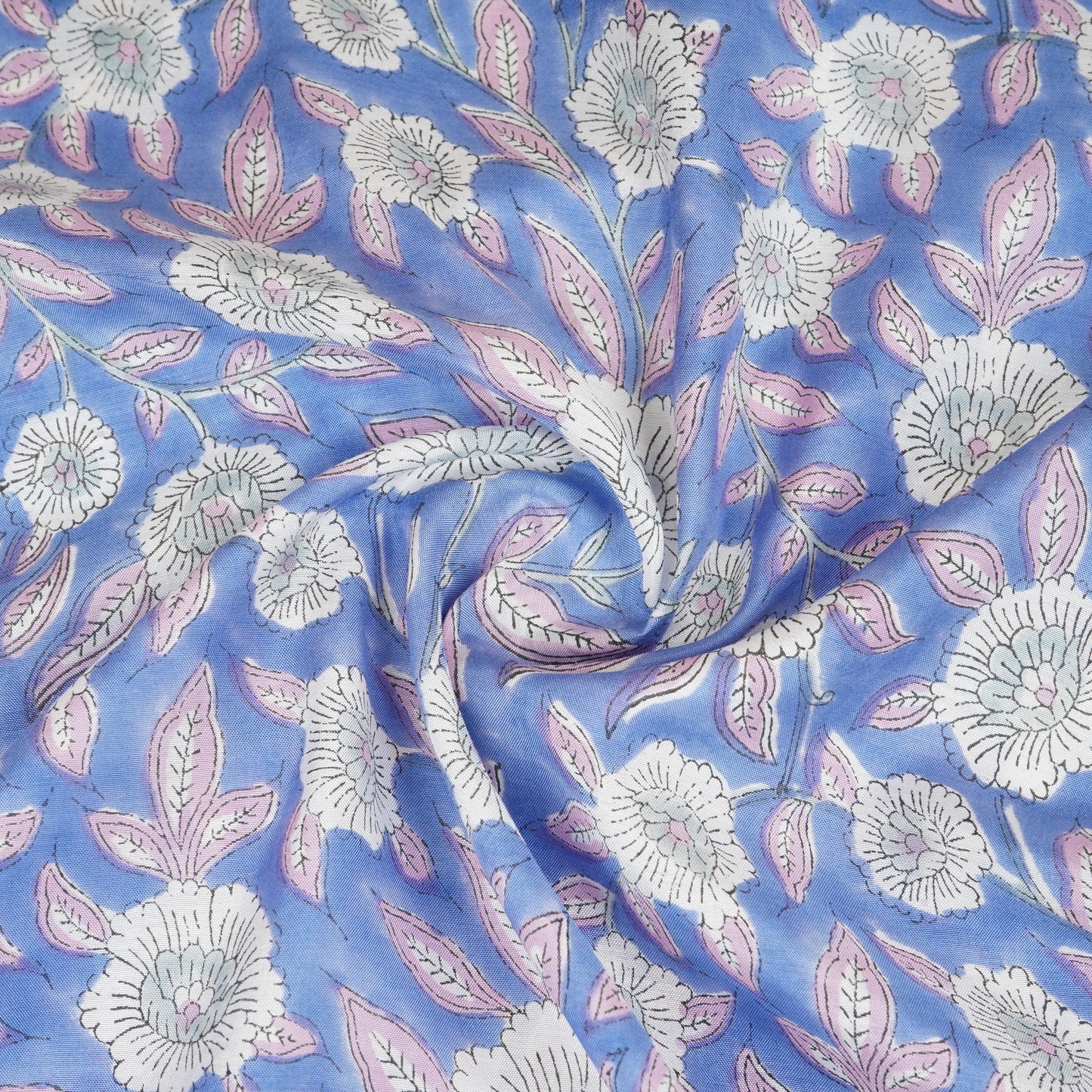 Sky Blue floral Print Muslin Fabric AFI-29539