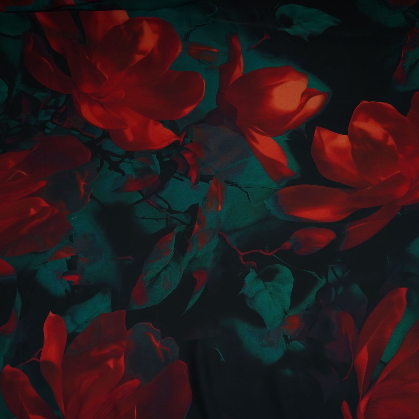 Black floral print Modal Satin Fabric MTFG-31088