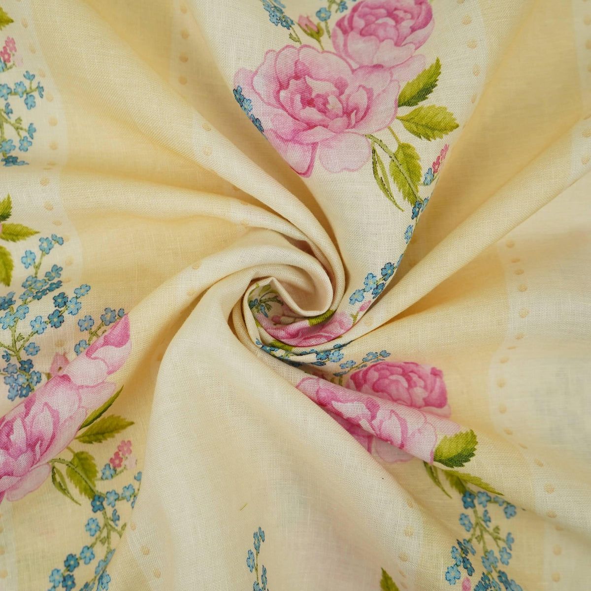 Ivory floral stripes print 40s Pure Linen Fabric VF-31322 - TradeUNO