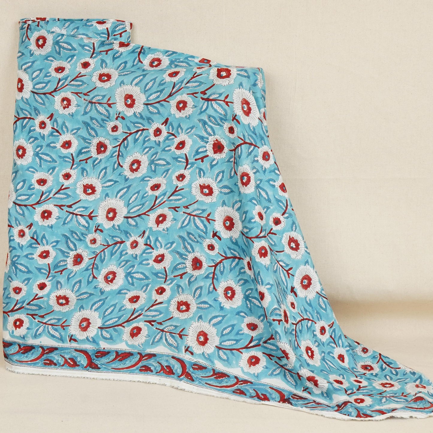 Sea Blue floral Print Muslin Fabric AFI-29537