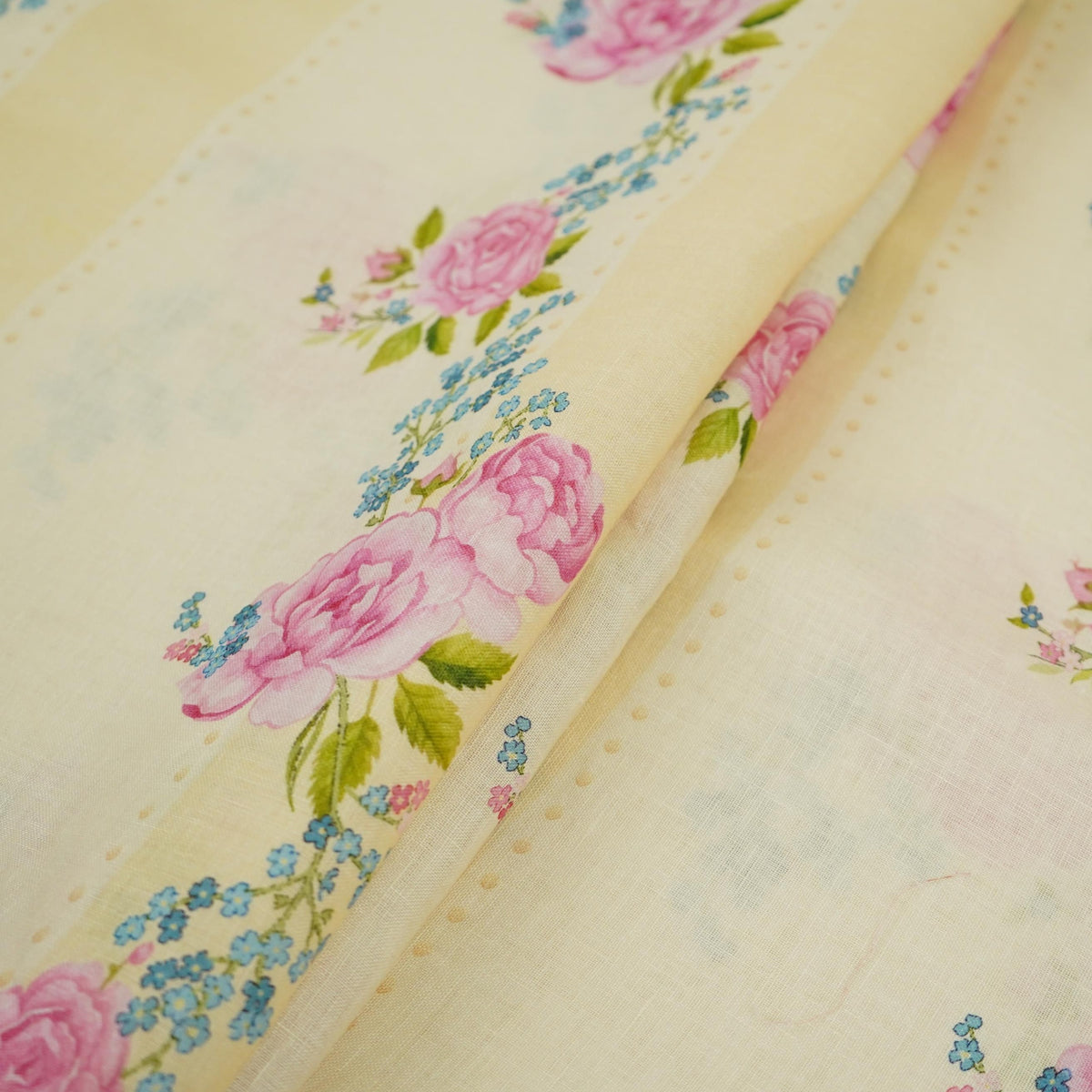 Ivory floral stripes print 40s Pure Linen Fabric VF-31322 - TradeUNO