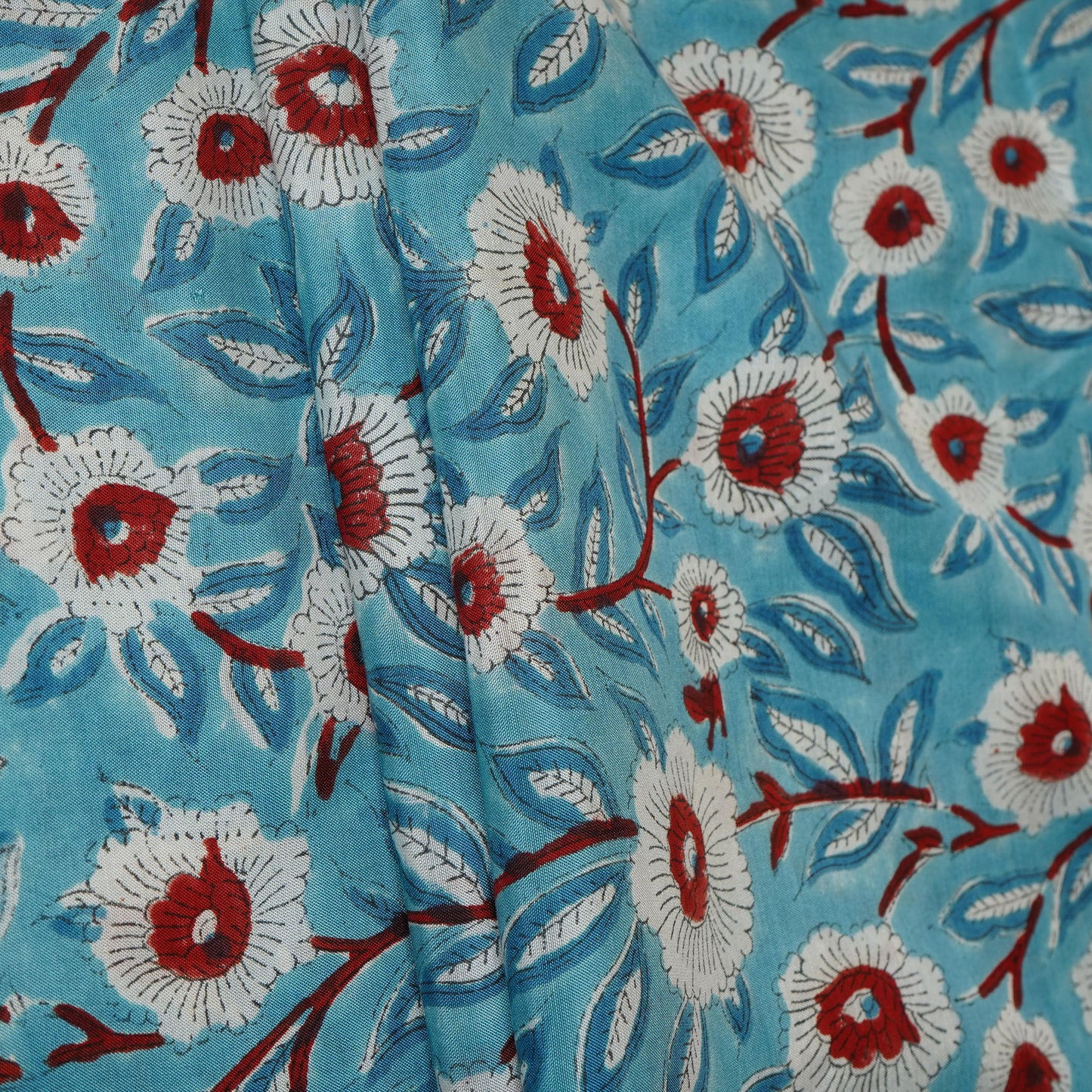 Sea Blue floral Print Muslin Fabric AFI-29537