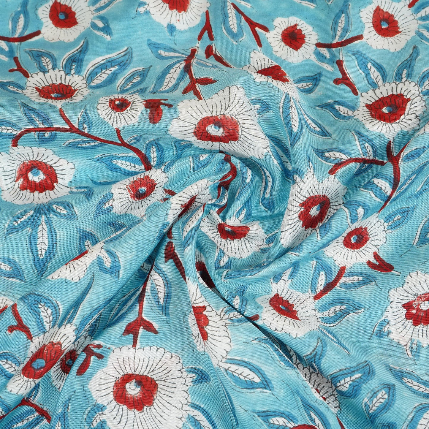 Sea Blue floral Print Muslin Fabric AFI-29537