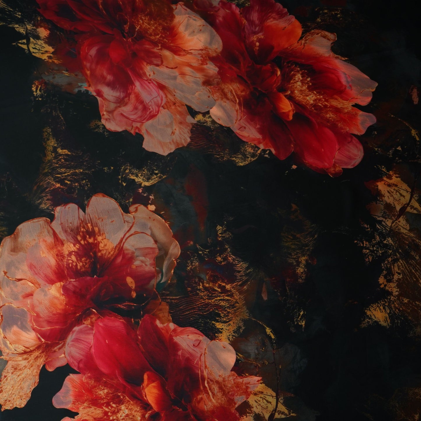 Black floral print Modal Satin Fabric MTFG-31089