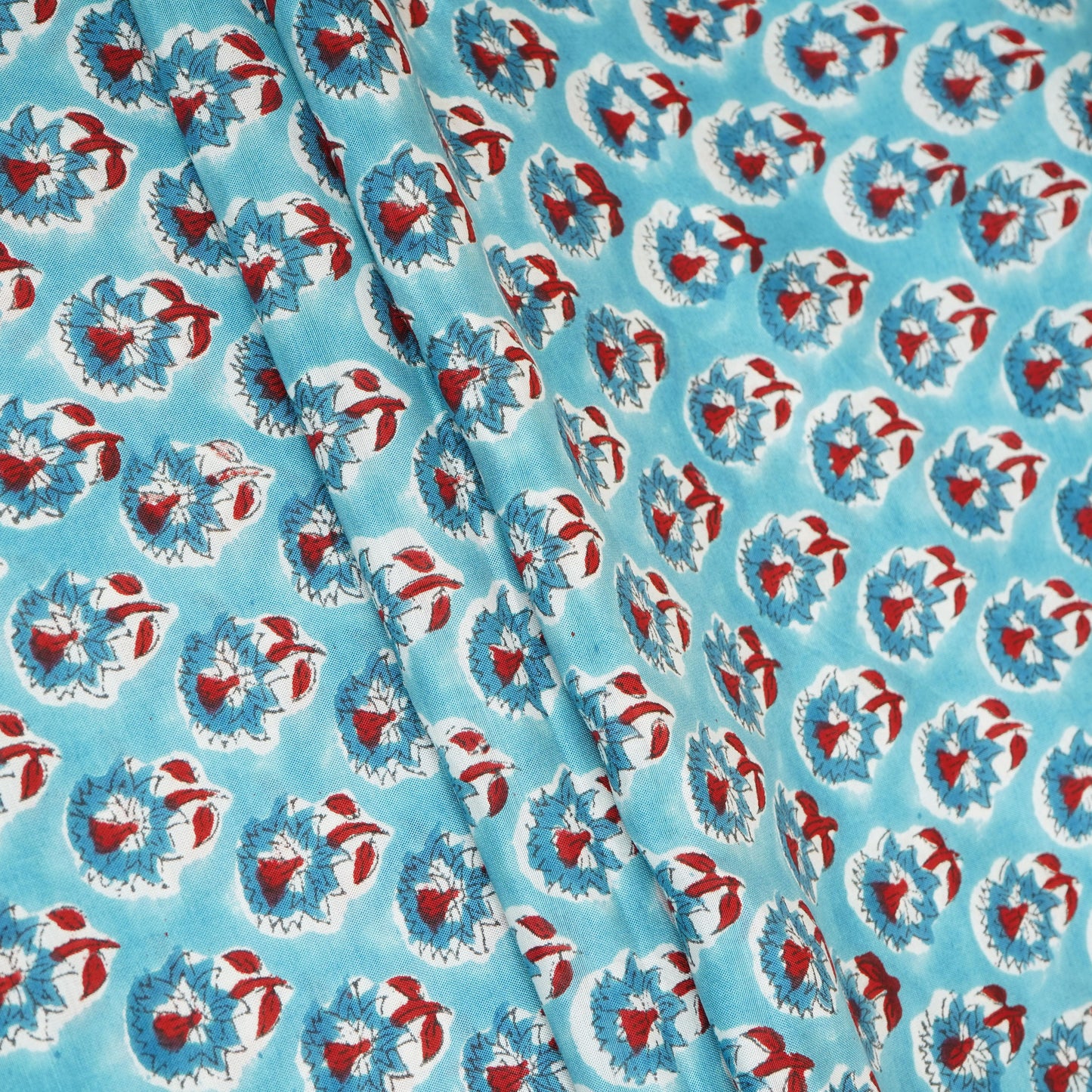 Sea Blue floral Print Muslin Fabric AFI-29536