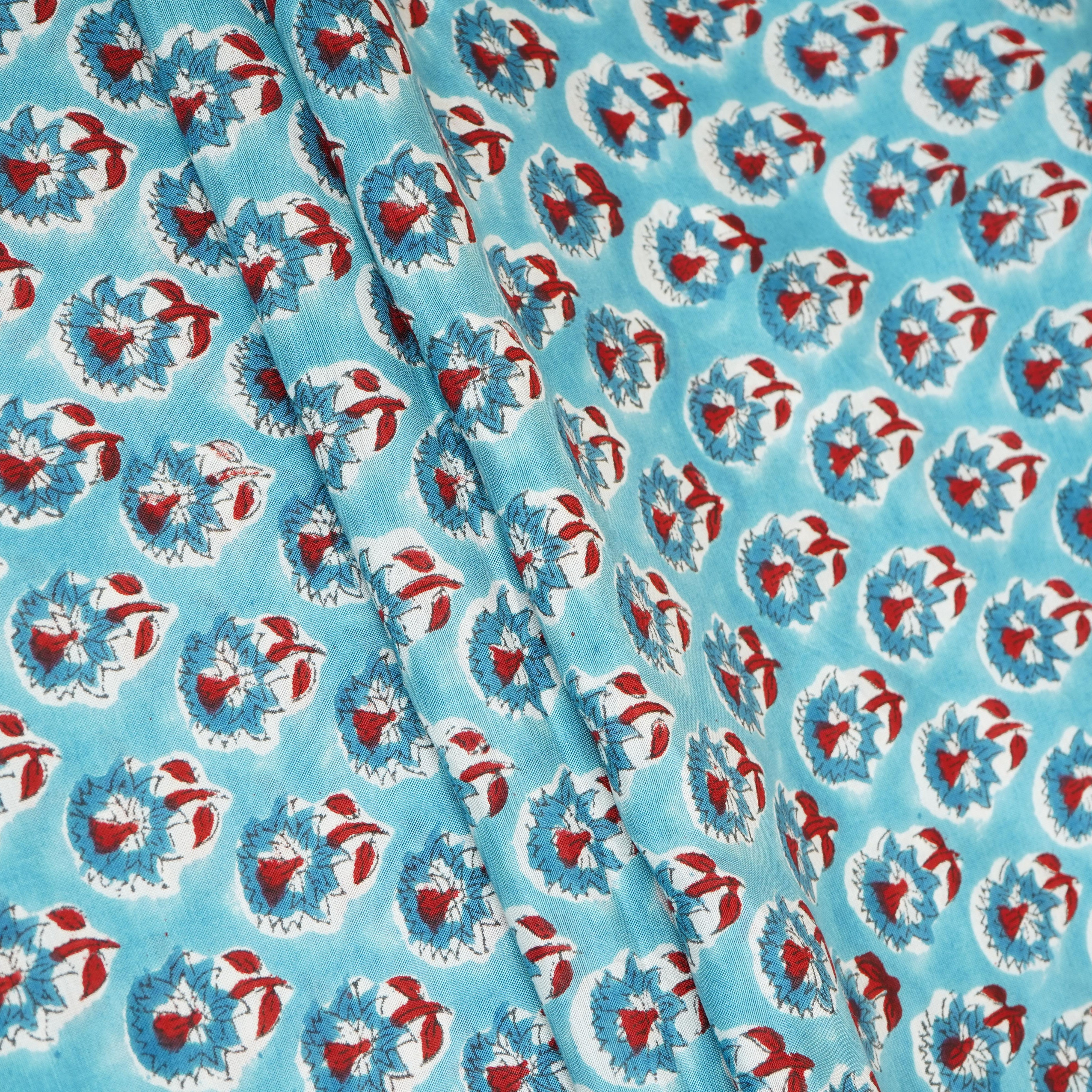 Sea Blue floral Print Muslin Fabric AFI-29536 - TradeUNO