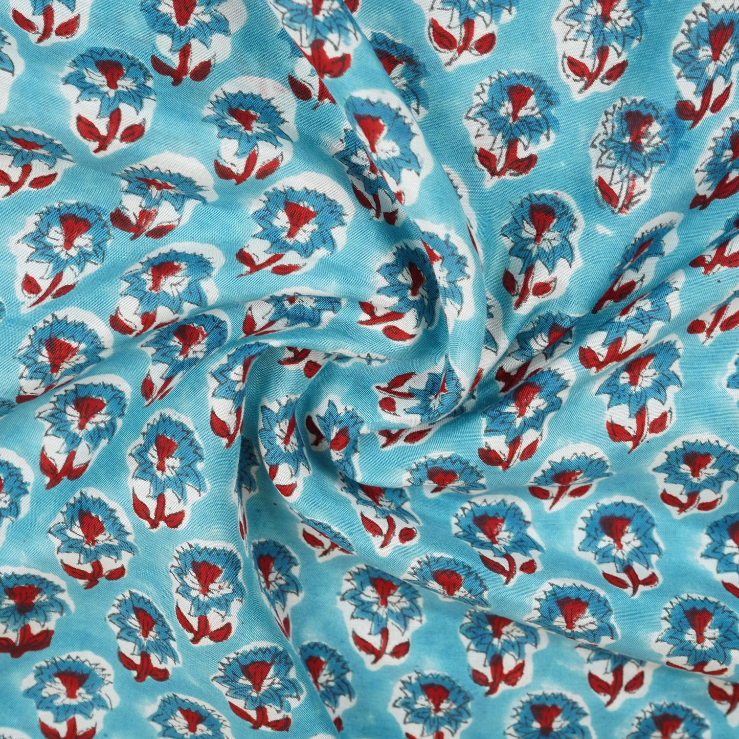 Sea Blue floral Print Muslin Fabric AFI-29536