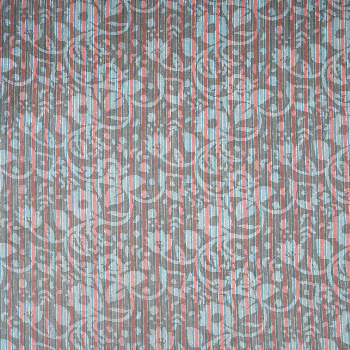 Dark Grey Stripes Dabu Print Cotton Fabric AFI-29611