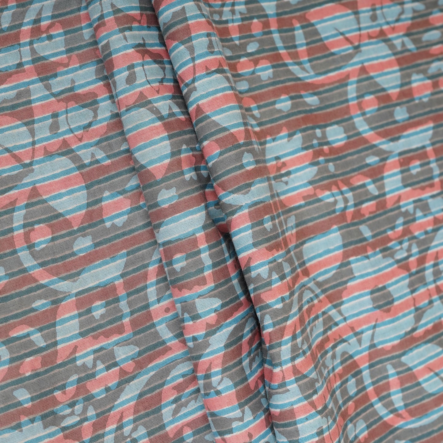 Dark Grey Stripes Dabu Print Cotton Fabric AFI-29611
